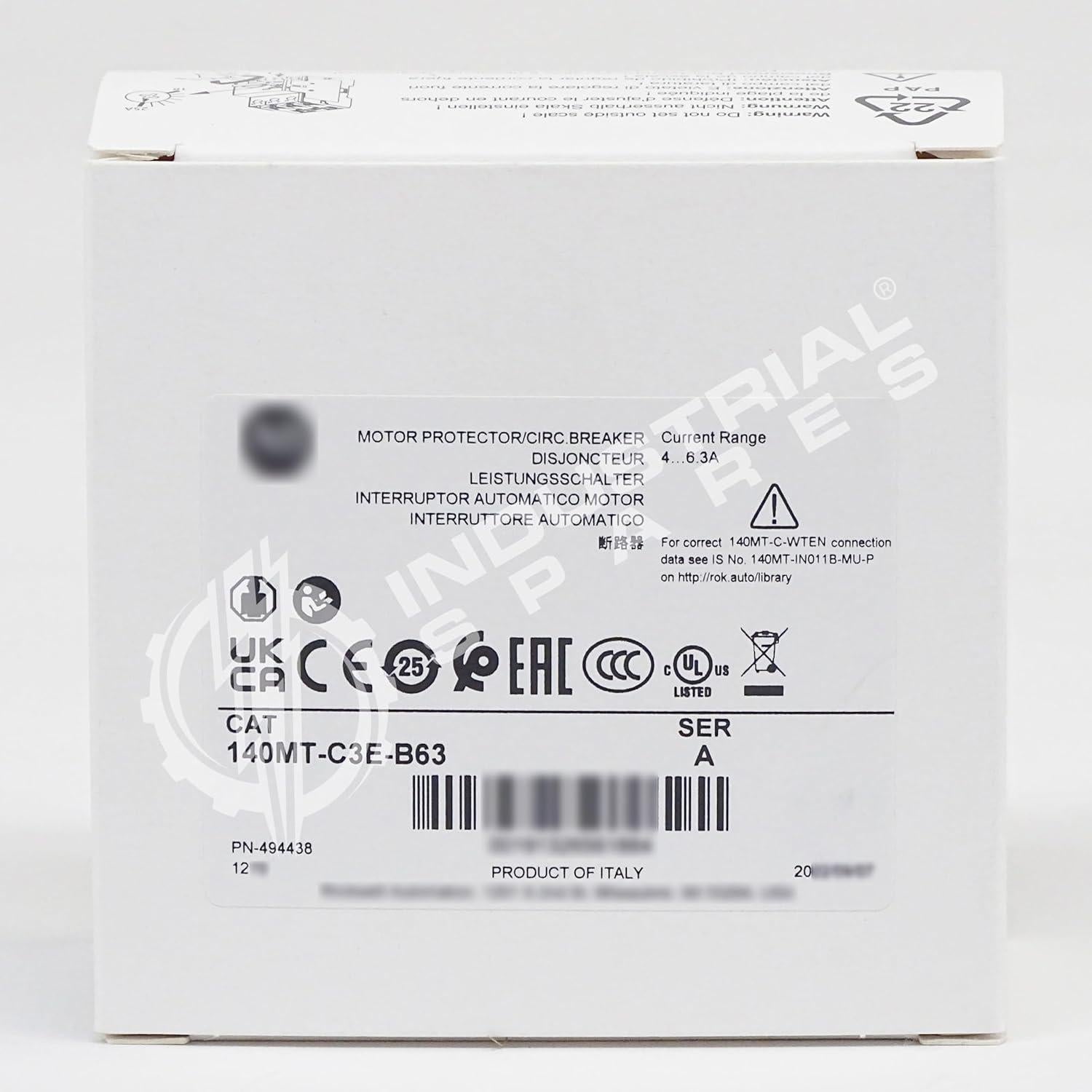 Interruptor de circuito motor Industrial Spares 140MT-C3E-B63 4-6.3A