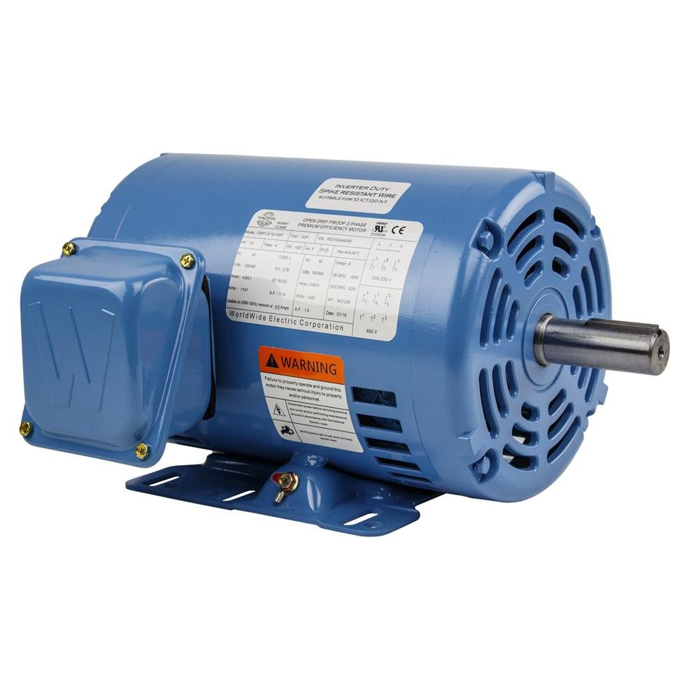 Motor Eléctrico 1.5 HP 3 Fases ODP Worldwide Electric 1800 RPM