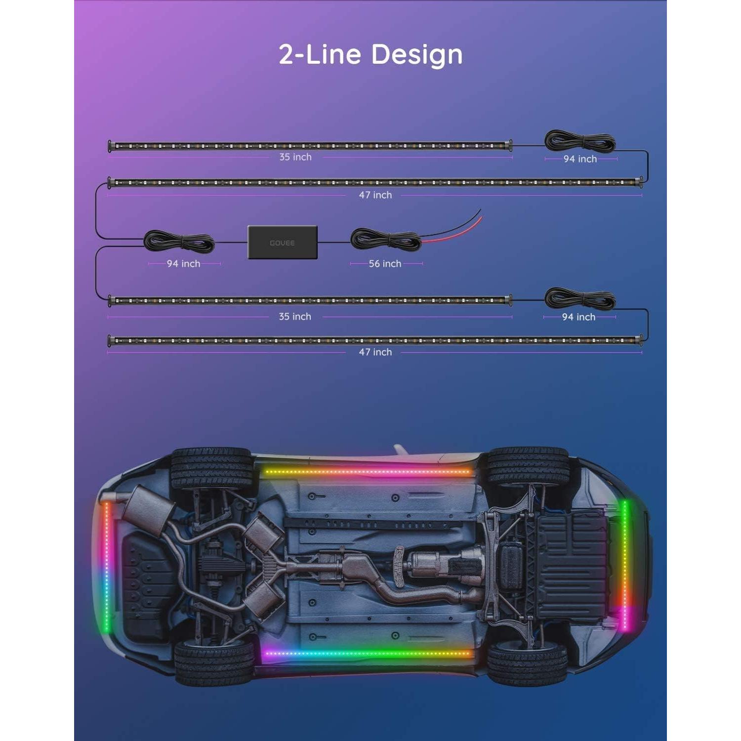 Luces LED de Subrayado Govee H61840A1, 4 Pcs RGBIC para Autos