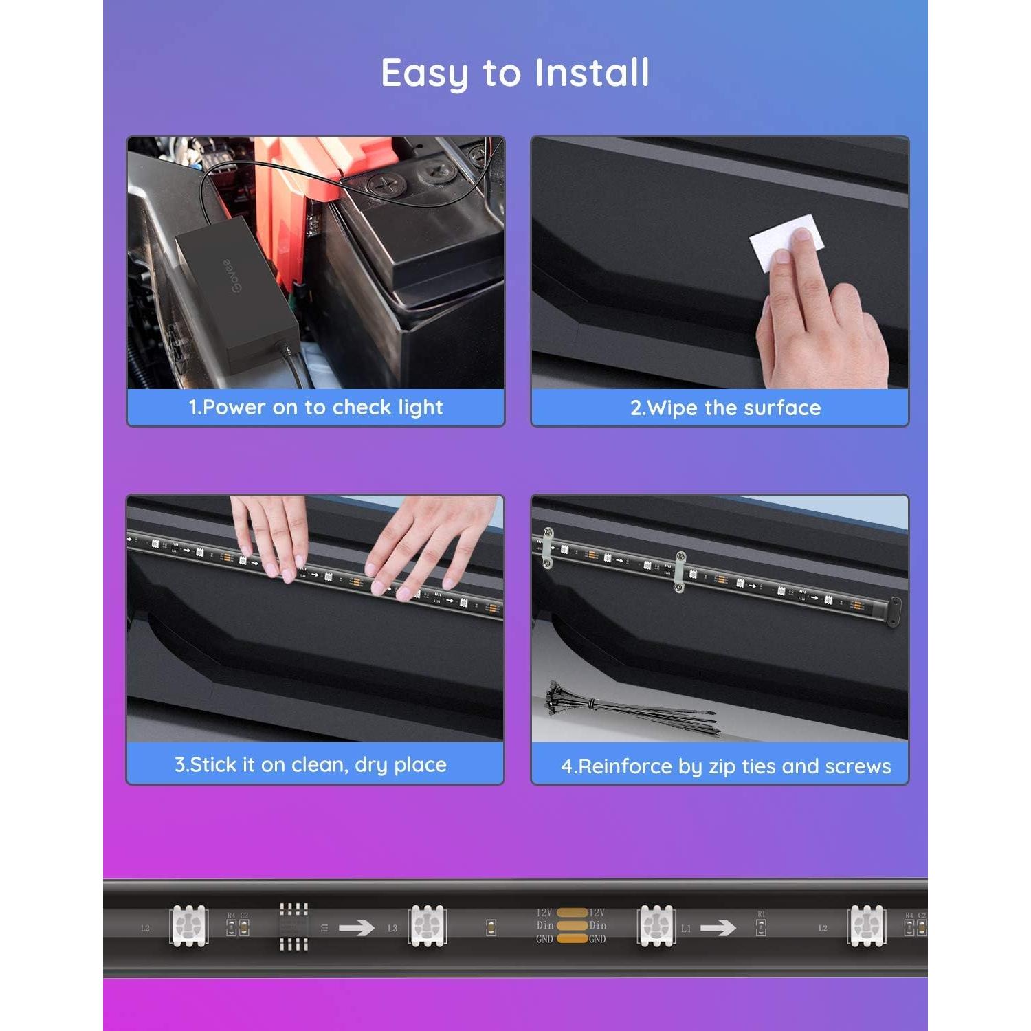 Luces LED de Subrayado Govee H61840A1, 4 Pcs RGBIC para Autos