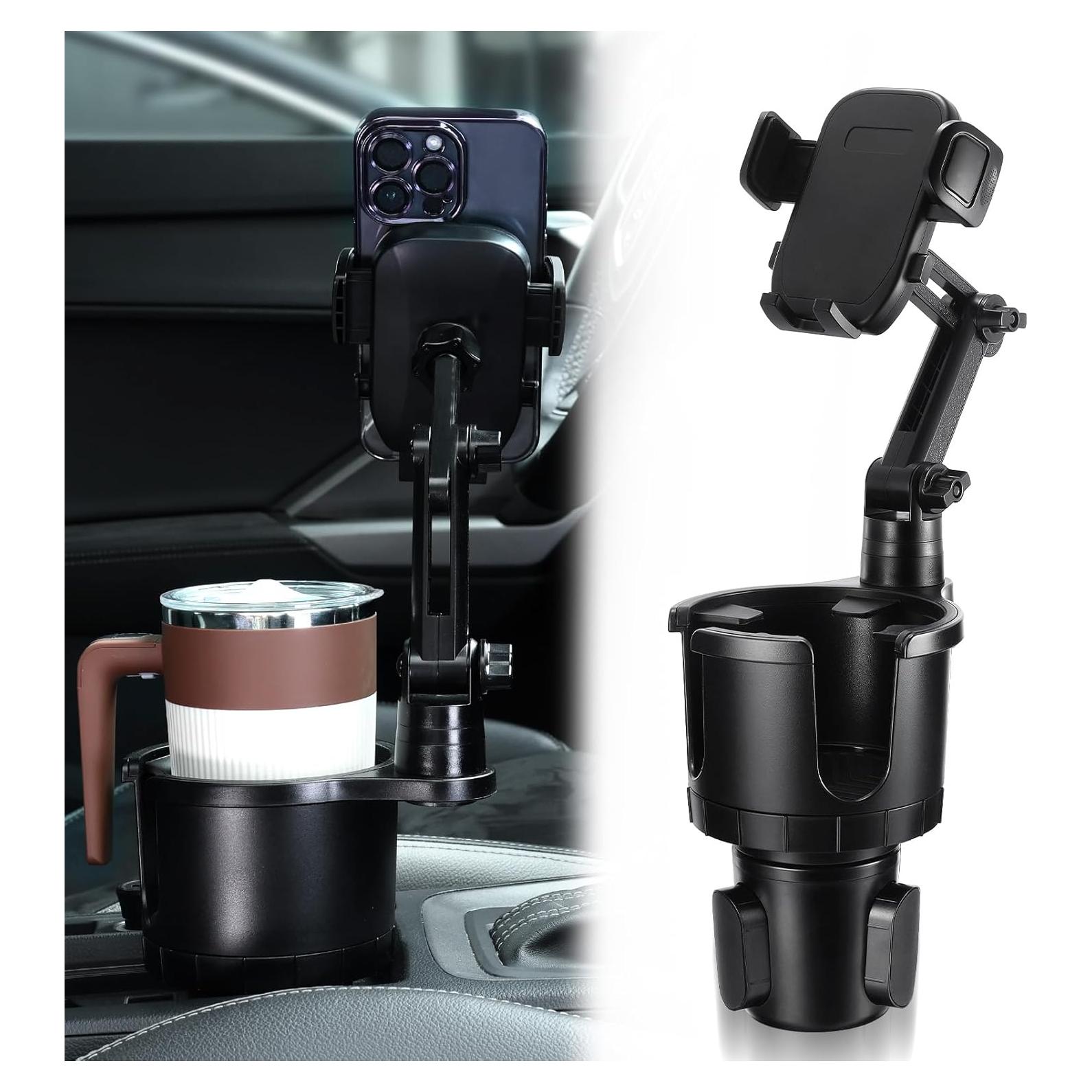 2 in 1 Phone Holder for Car with 360°Rotation & Long Arm Cup Holder Cell Phone Holder for Car Compatible with 4-7 inches Smartphones