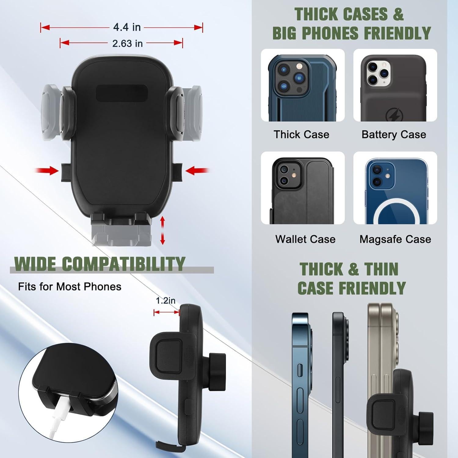 2 in 1 Phone Holder for Car with 360°Rotation & Long Arm Cup Holder Cell Phone Holder for Car Compatible with 4-7 inches Smartphones