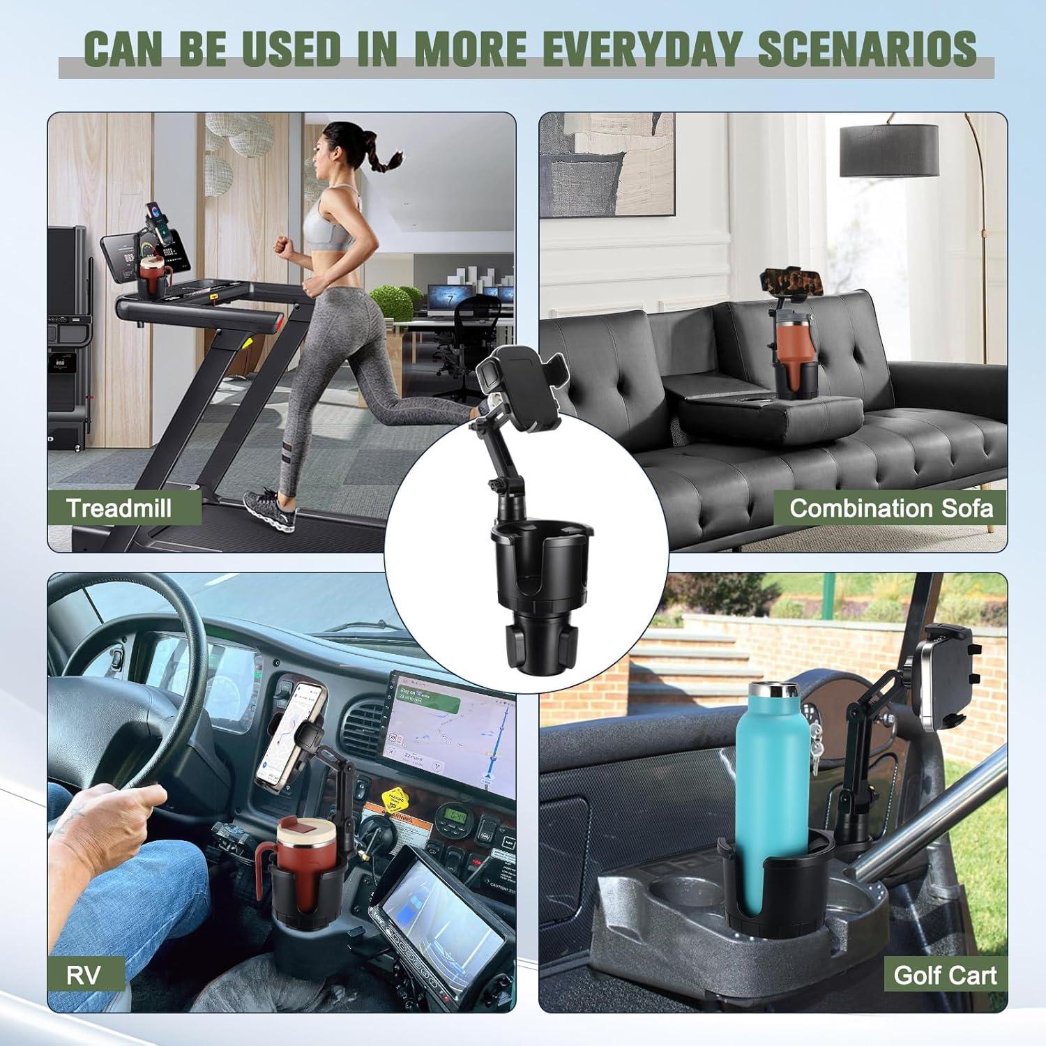 2 in 1 Phone Holder for Car with 360°Rotation & Long Arm Cup Holder Cell Phone Holder for Car Compatible with 4-7 inches Smartphones