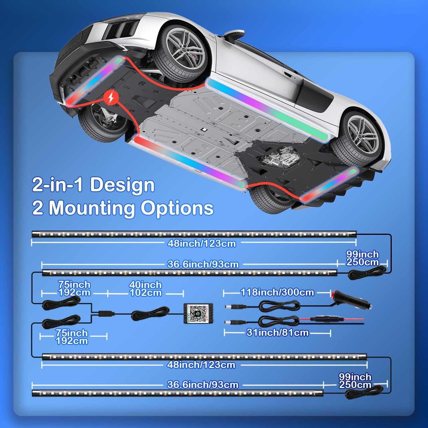 Luces LED Underglow Glowlendra YLCUL001 RGBIC 4 Pcs