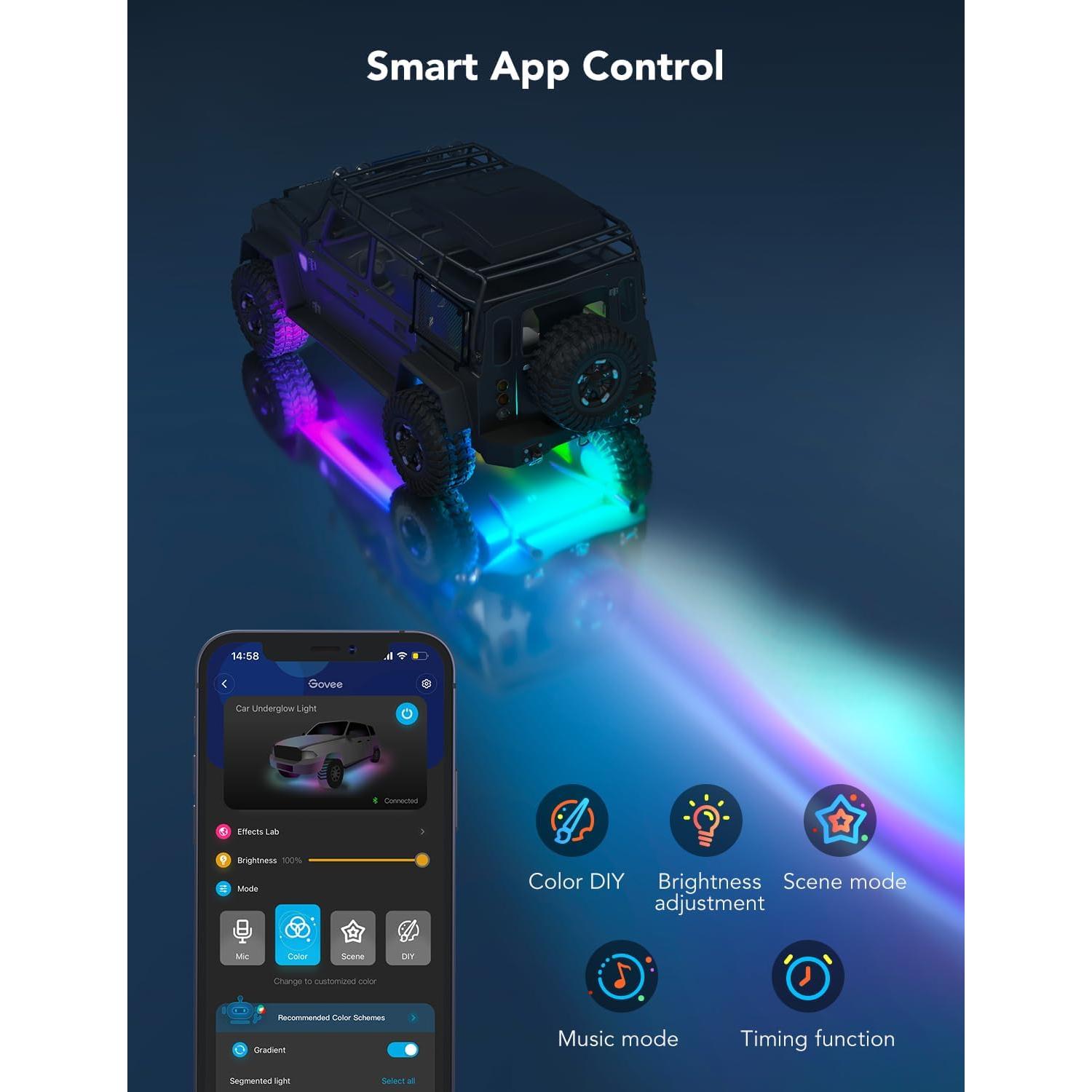 Luces de Carro Interior y Exterior RGB Govee - 8 Piezas, Control App