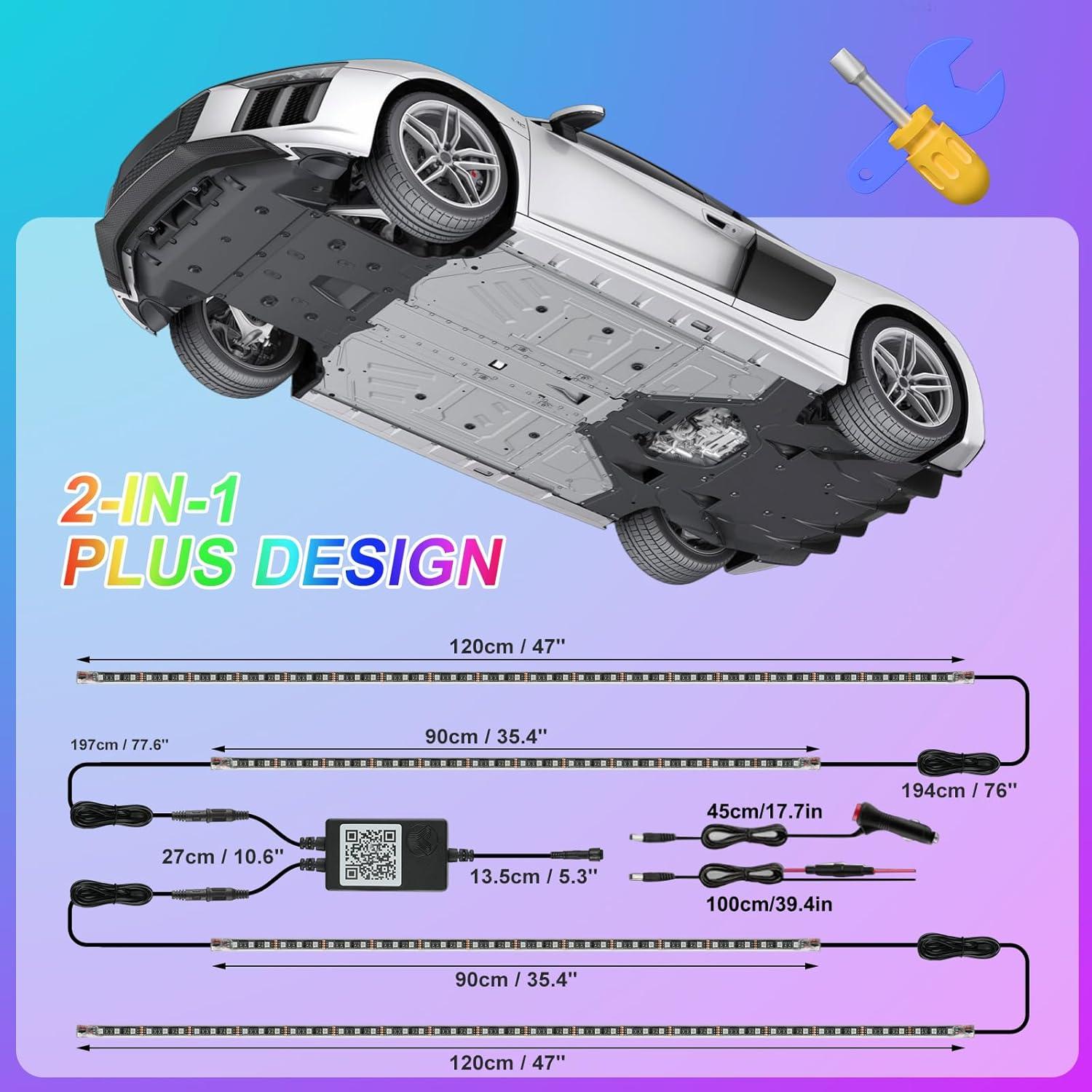 Kit de Luces LED Underglow YUGUANG RGB 4 Piezas 120cm 90cm