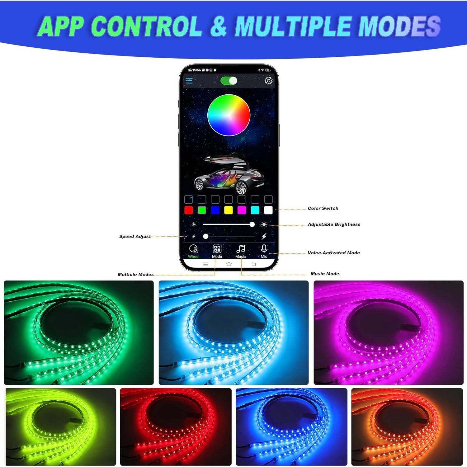 Kit de Luces LED Underglow YUGUANG RGB 4 Piezas 120cm 90cm