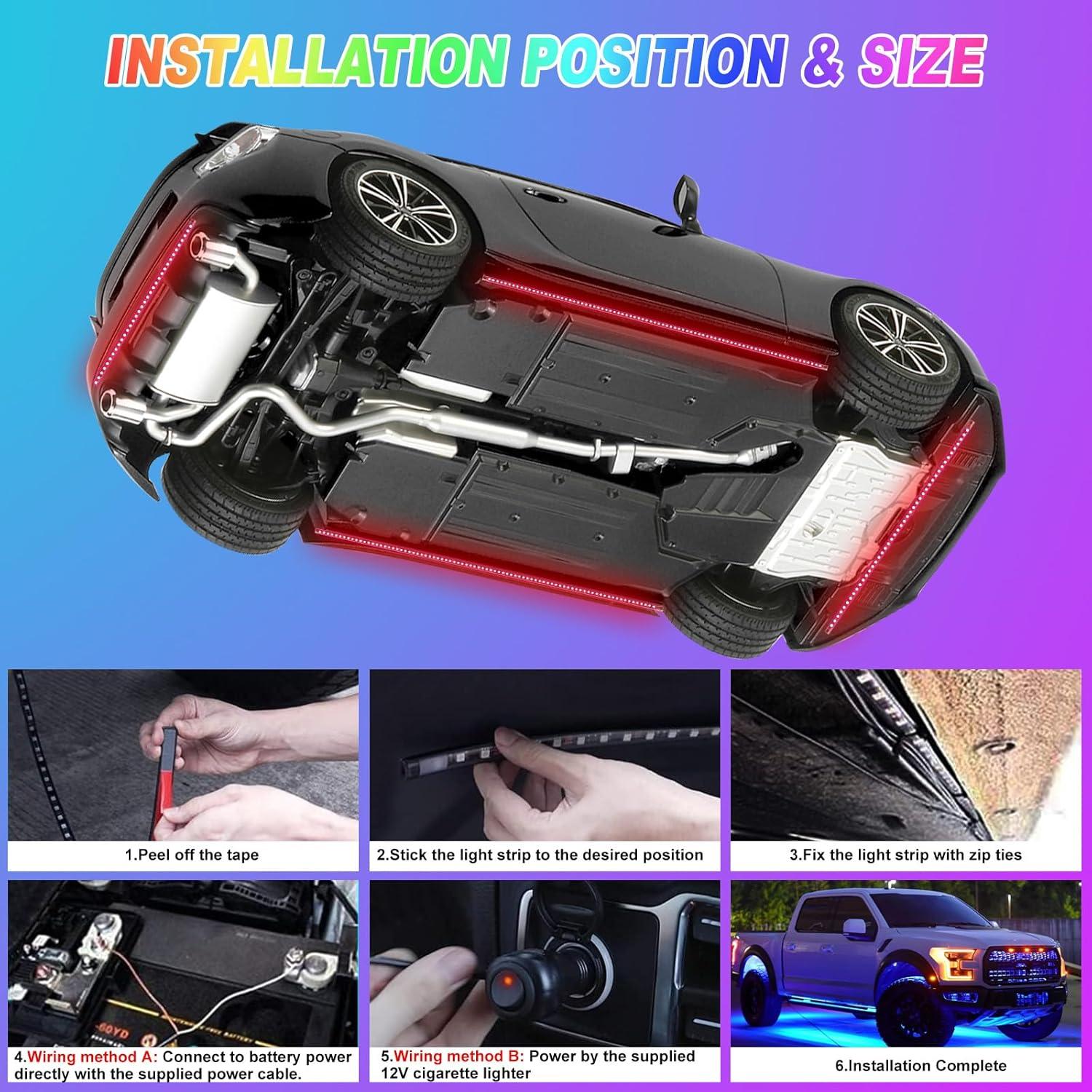 Kit de Luces LED Underglow YUGUANG RGB 4 Piezas 120cm 90cm