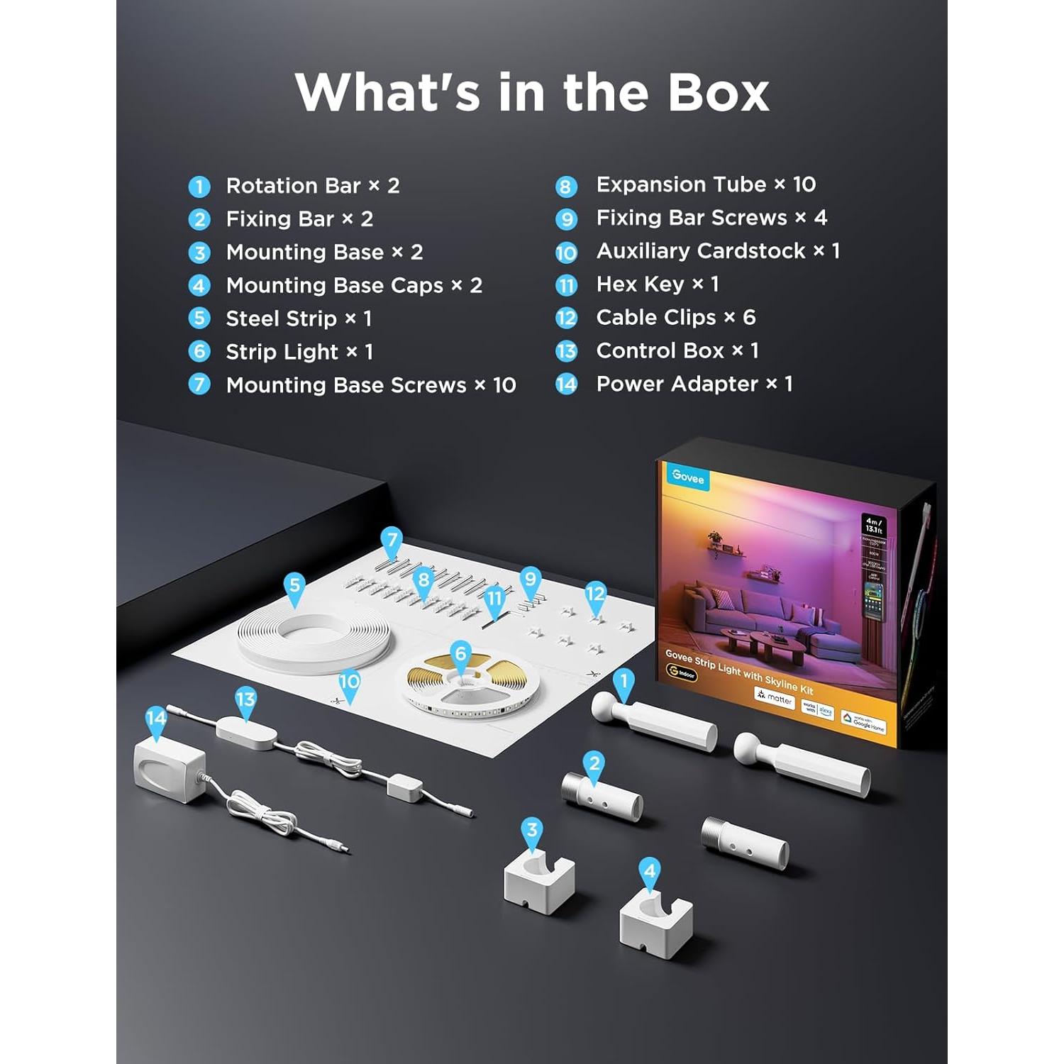 Tira de Luz LED Inteligente Govee 4.0m RGBWWIC Control Alexa