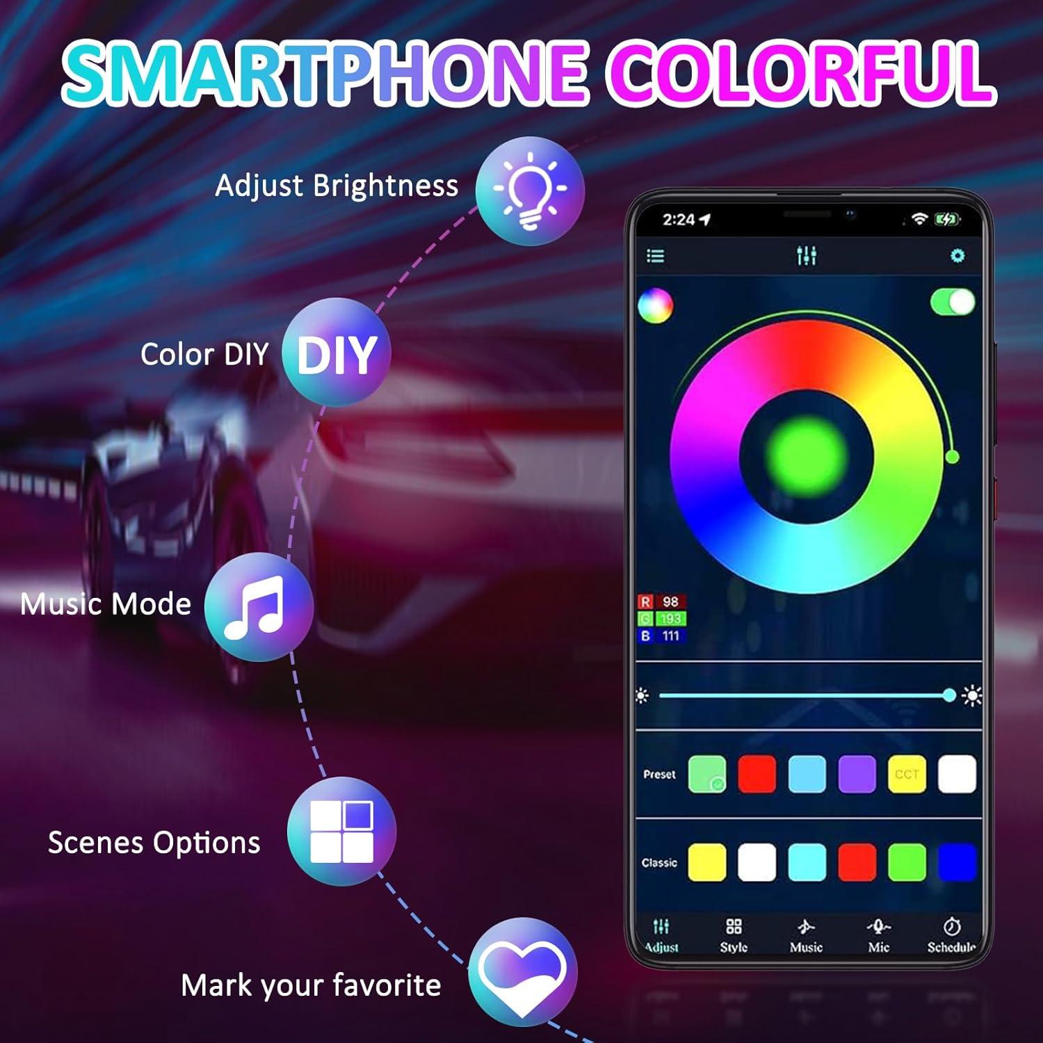 Kit de Iluminación Inferior YUGUANG 4 Piezas RGB Impermeable