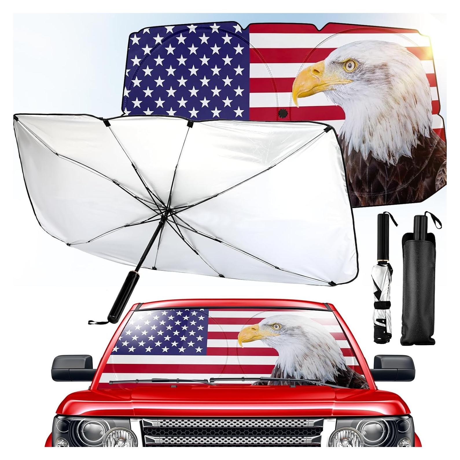 Sombrilla de Parabrisas Riakrum Plegable 135x118 cm con Bandera Americana