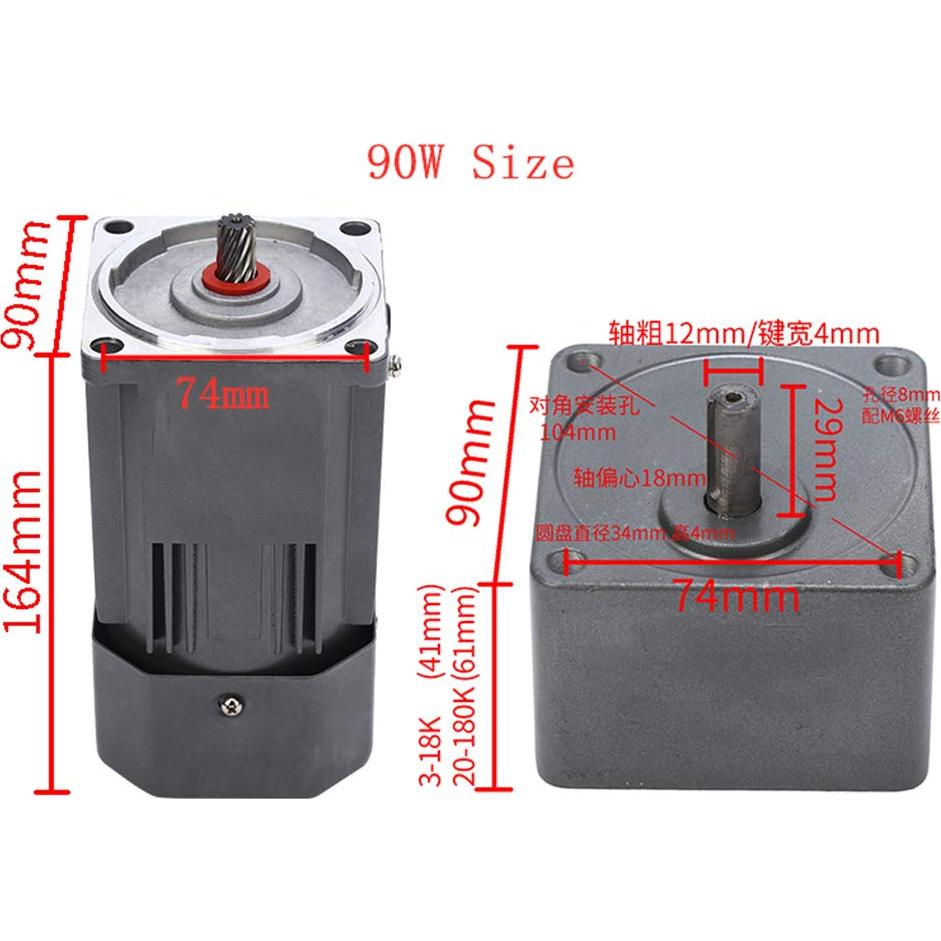110V 90W AC Gear Motor Electric Single-phase Gear Motor 0-135 RPM Electric Variable Speed Adjustable Controller Governor Geared Motor, Reduction ratio: 1:10 (10K)