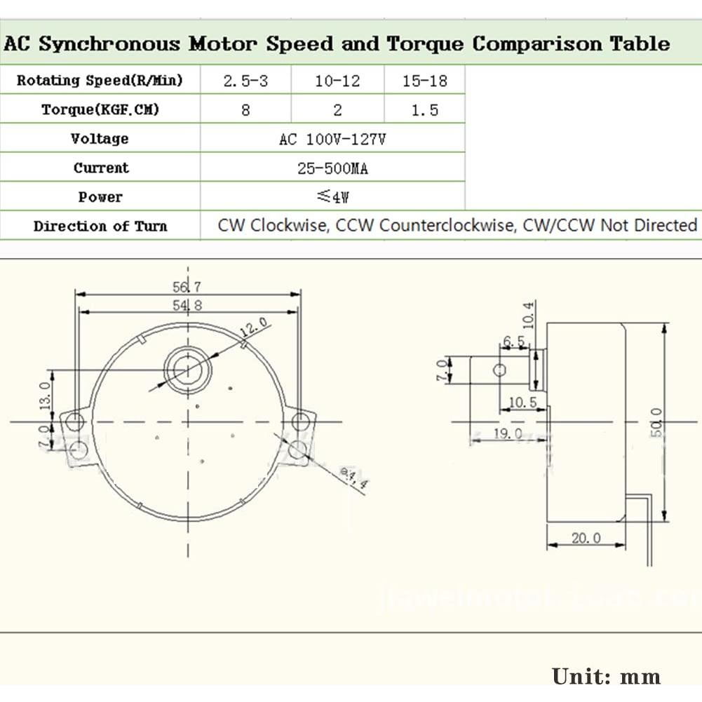 Motor Sincrónico AC 100-127V 4W Eboxer 0.8-1RPM