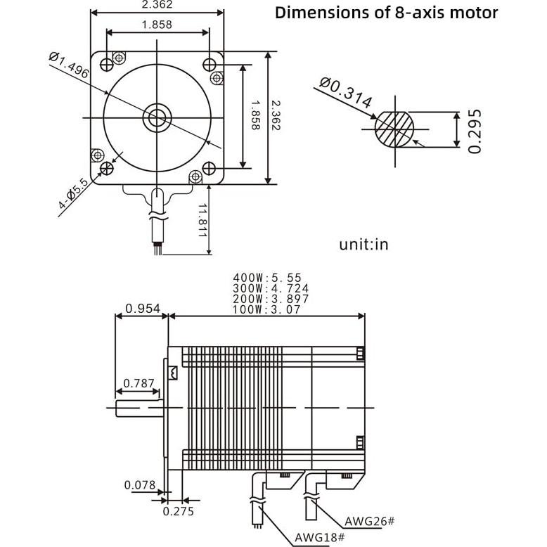 Motor BLDC 300W 48V QIWO NEMA 24 3000RPM Eje 8mm
