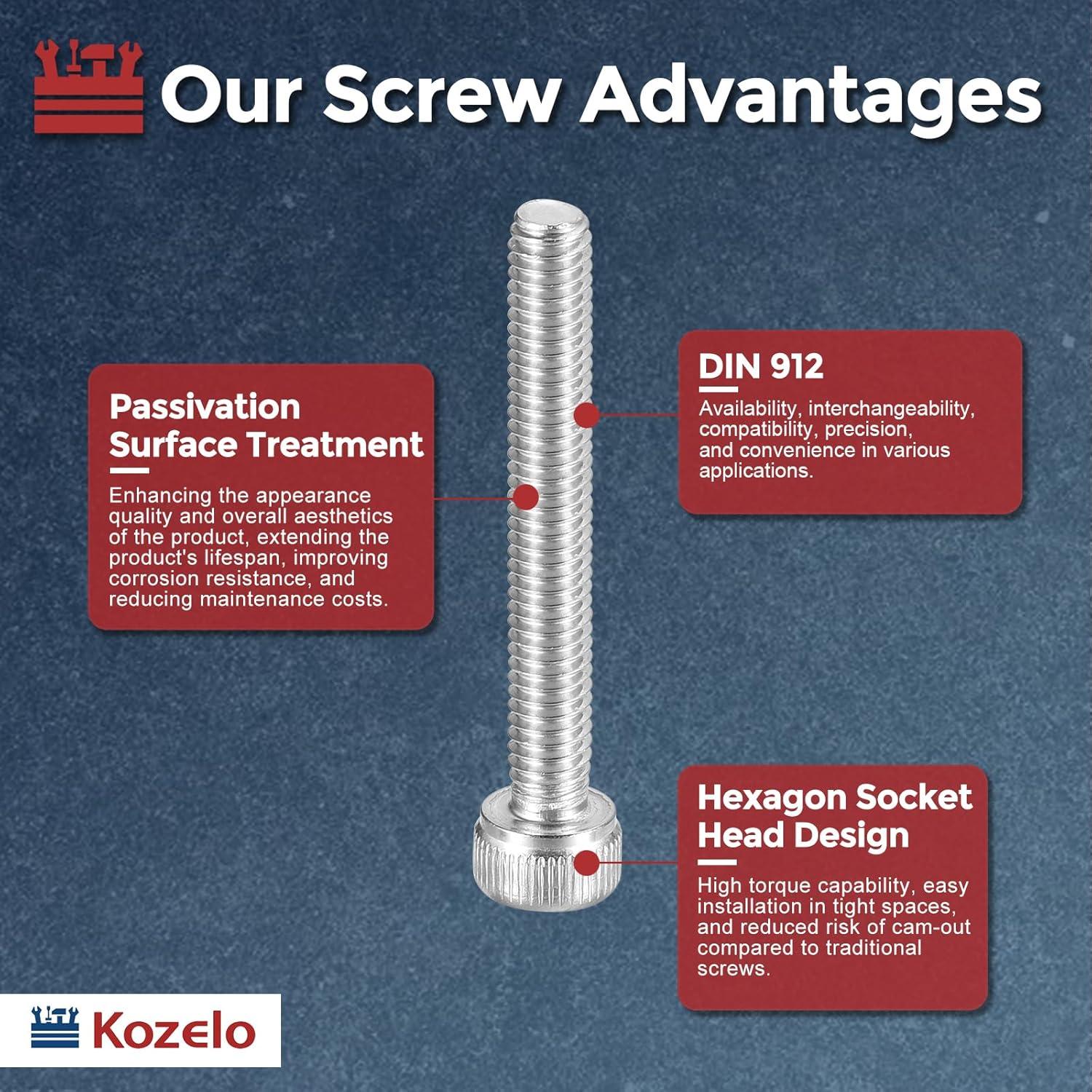 50 Tornillos Hexagonales M4-0.7 x 30mm Acero Inoxidable Kozelo