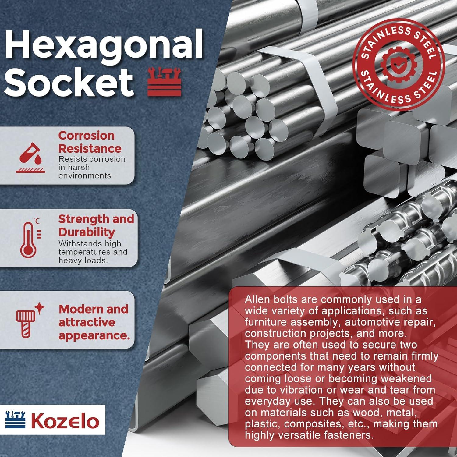 50 Tornillos Hexagonales M4-0.7 x 30mm Acero Inoxidable Kozelo