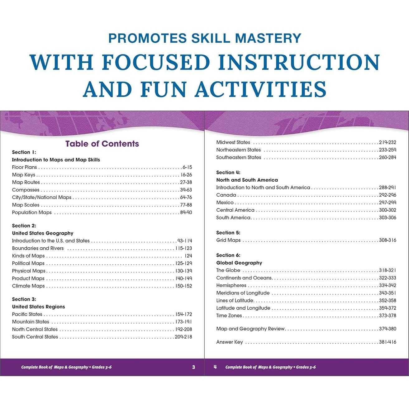 Complete Book of Maps and Geography Workbook, Global Geography for Kids Grades 3-6, United States Geography and Regions, Map Skills, Time Zones, Oceans