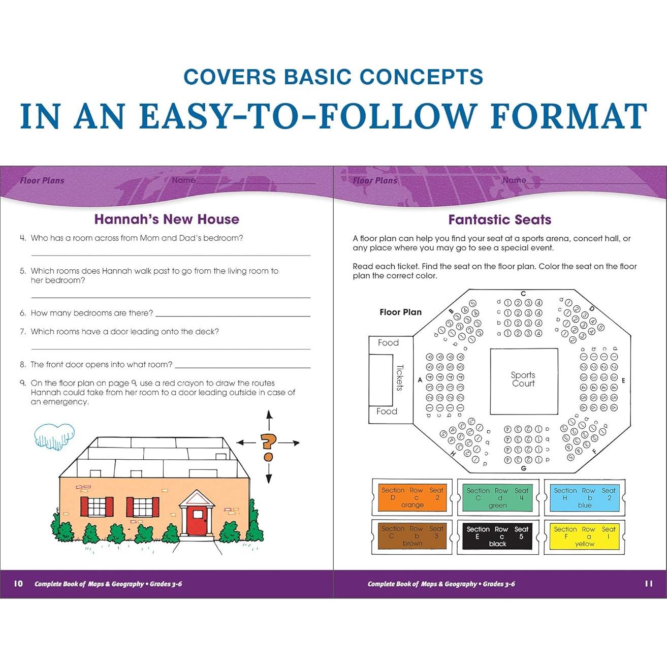 Complete Book of Maps and Geography Workbook, Global Geography for Kids Grades 3-6, United States Geography and Regions, Map Skills, Time Zones, Oceans