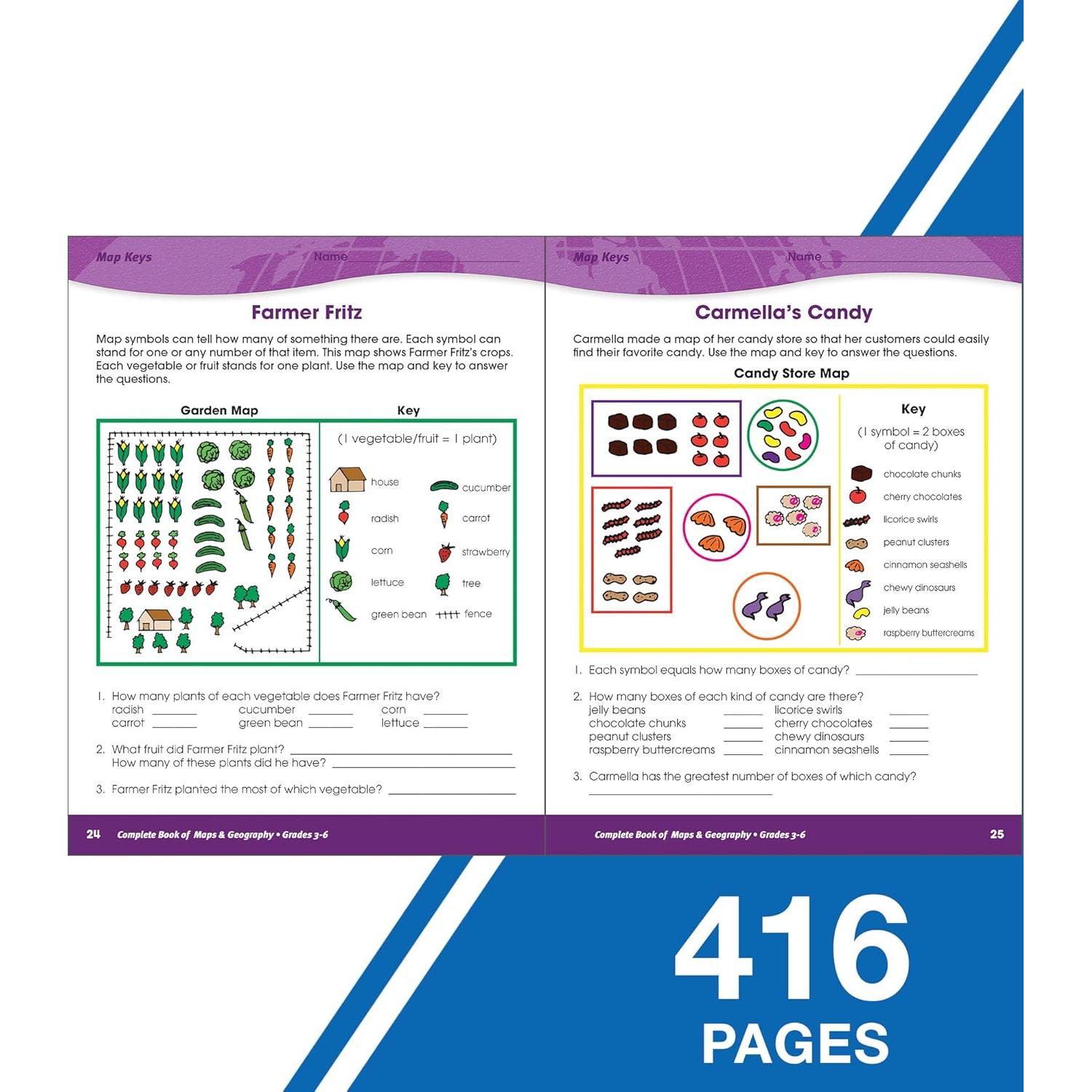 Complete Book of Maps and Geography Workbook, Global Geography for Kids Grades 3-6, United States Geography and Regions, Map Skills, Time Zones, Oceans