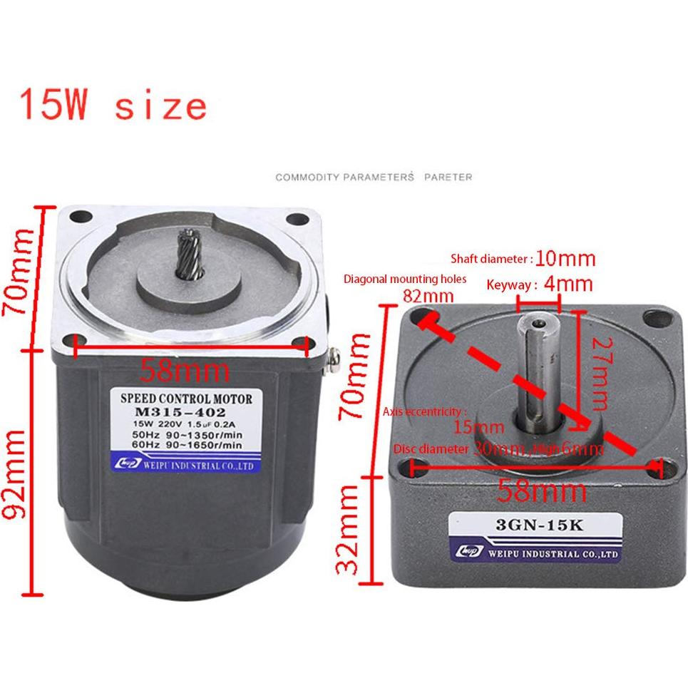 Motor de Engranaje AC 15W CAIHAOA Velocidad Variable 0-450 RPM