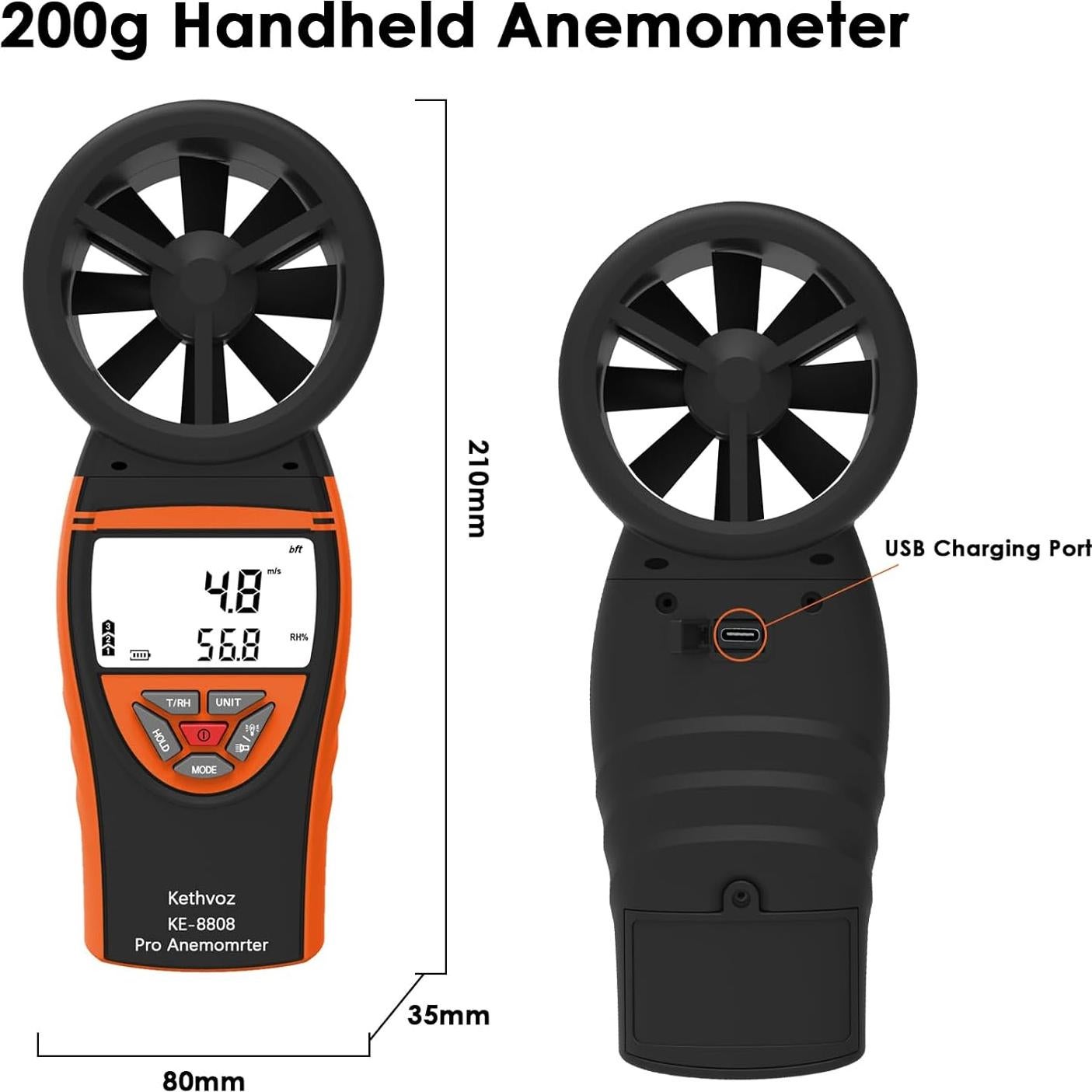 Anemómetro Digital Kethvoz KE-8808 - Medidor de Viento 0.3-30m/s