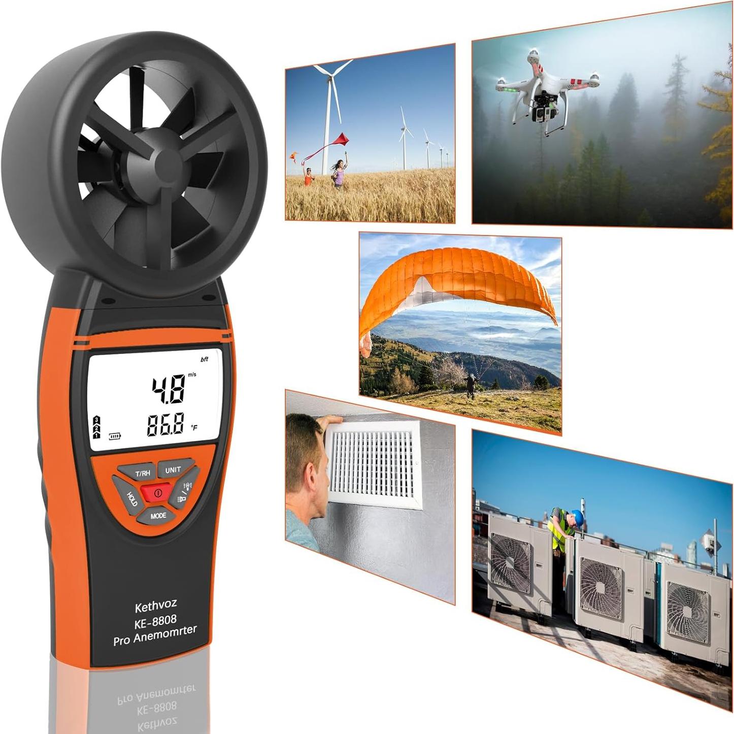 Anemómetro Digital Kethvoz KE-8808 - Medidor de Viento 0.3-30m/s