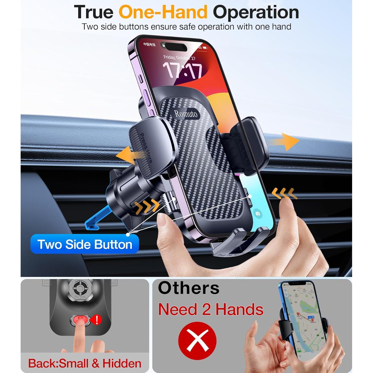 Soporte para Teléfono de Coche Romuto Ajustable 360° Negro