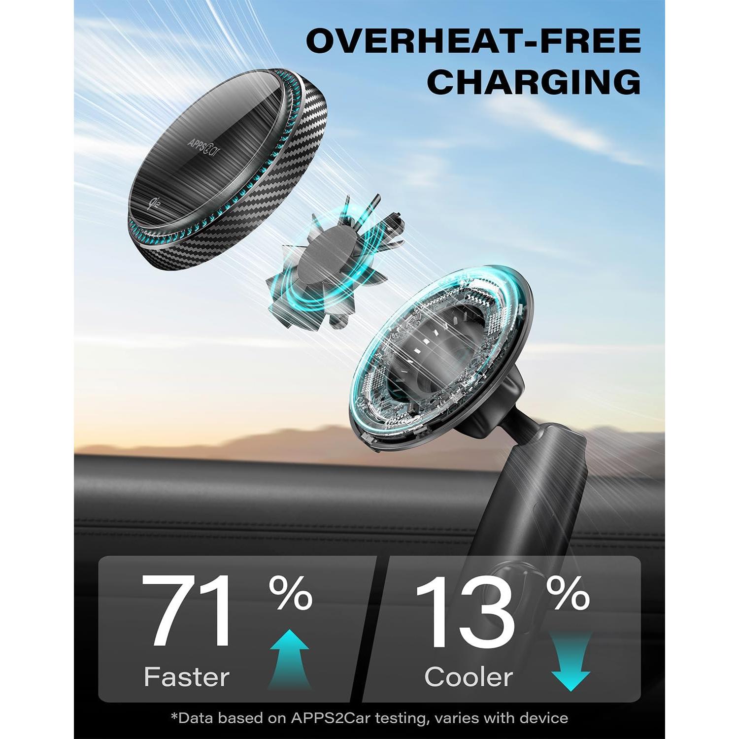 Cargador Soporte Taza APPS2Car Magnético 15W Qi2 para iPhone