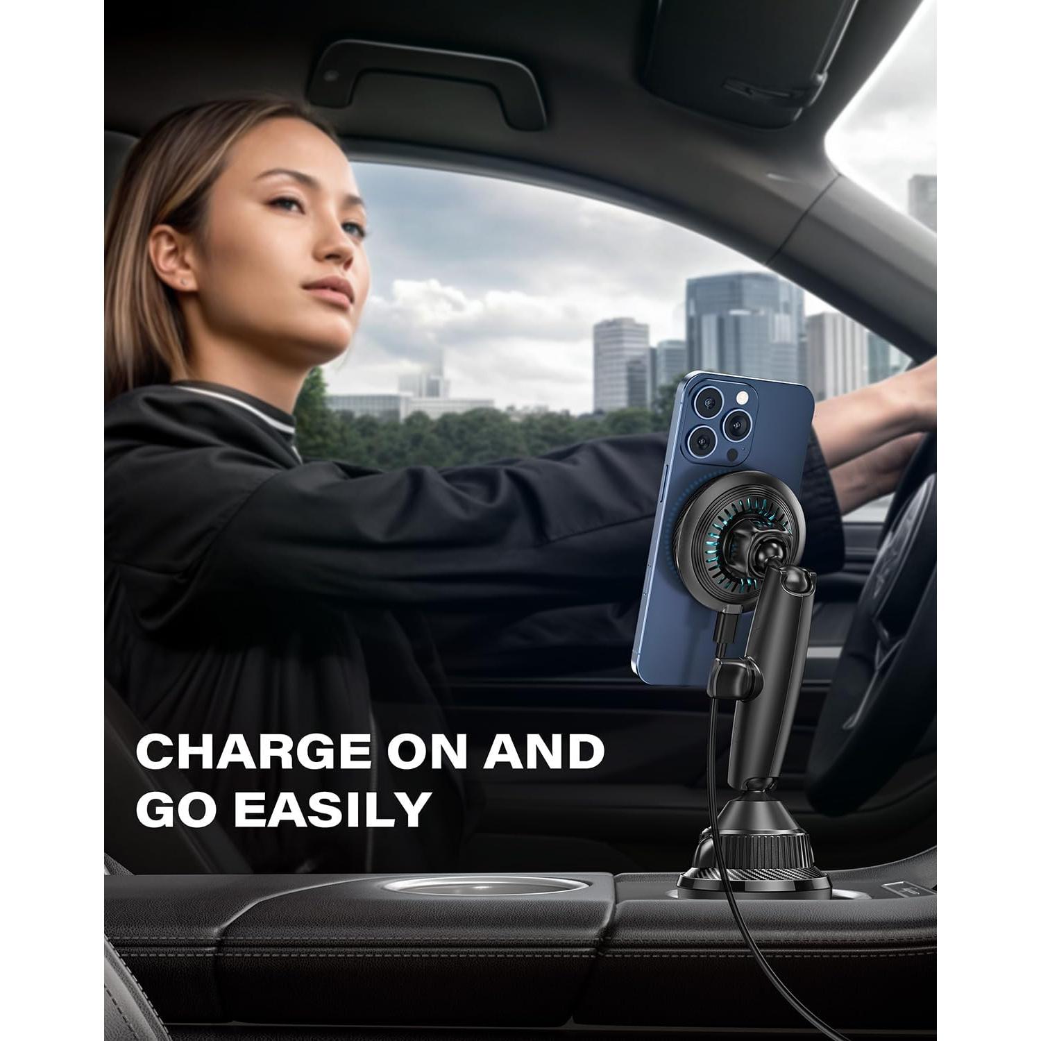 Cargador Soporte Taza APPS2Car Magnético 15W Qi2 para iPhone