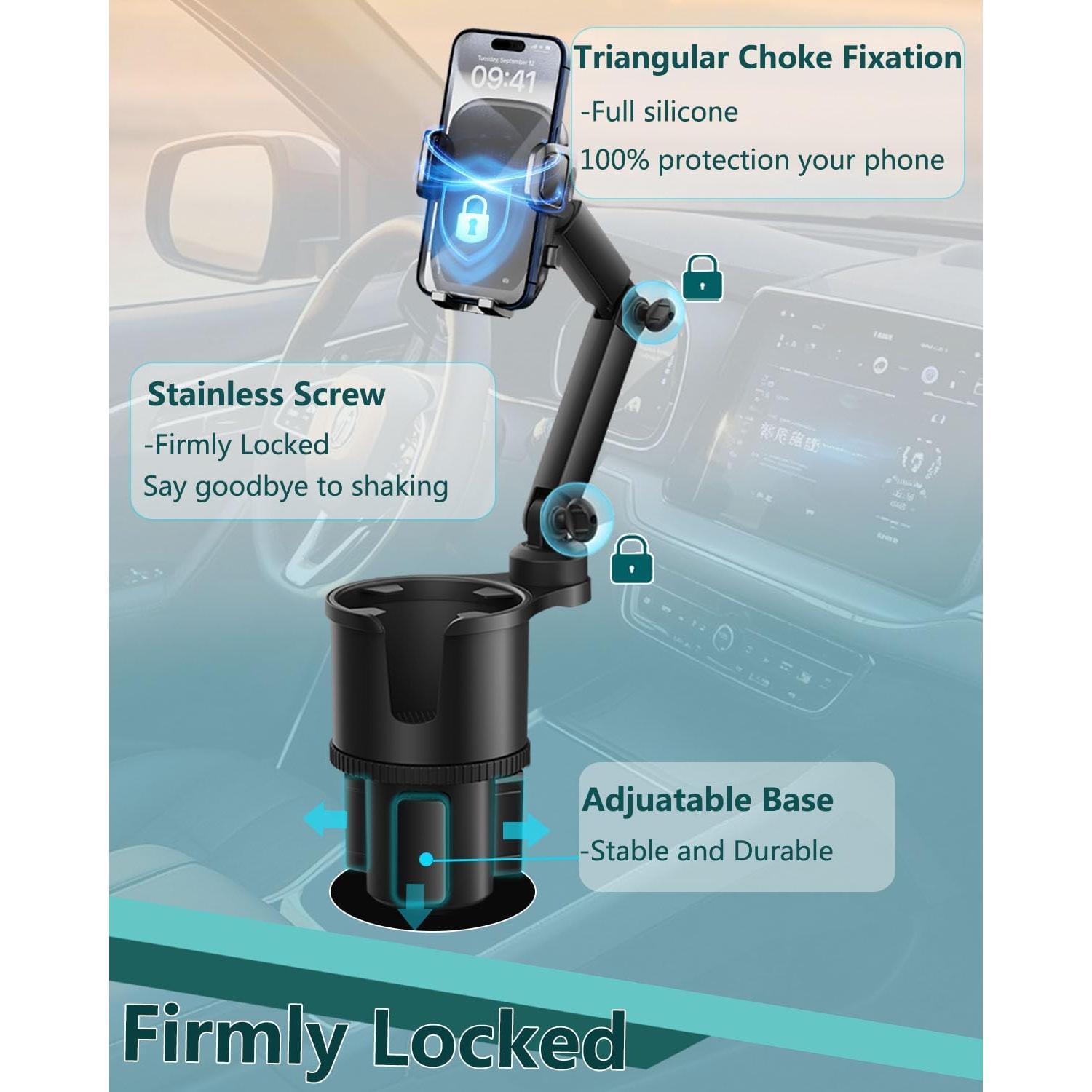 Soporte de taza para teléfono Easkkty 2 en 1 ajustable negro