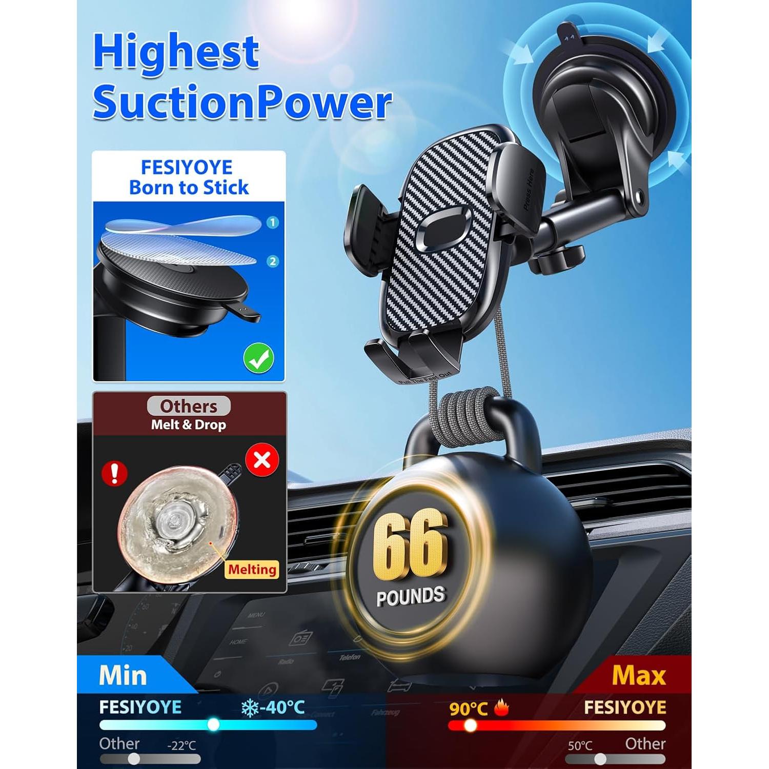 Soporte para Teléfono de Coche FESIYOYE 360° Ajustable