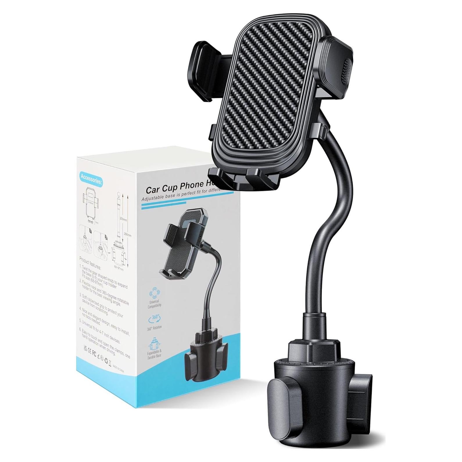 Stable Cup Phone Holder for Your Car, Universal Car Cup Cell Phone Holder for Car Mount Adjustable Gooseneck Cup Holder Cradle 360° Rotation for iPhone, Samsung, Google, All Smartphone Car Accessories