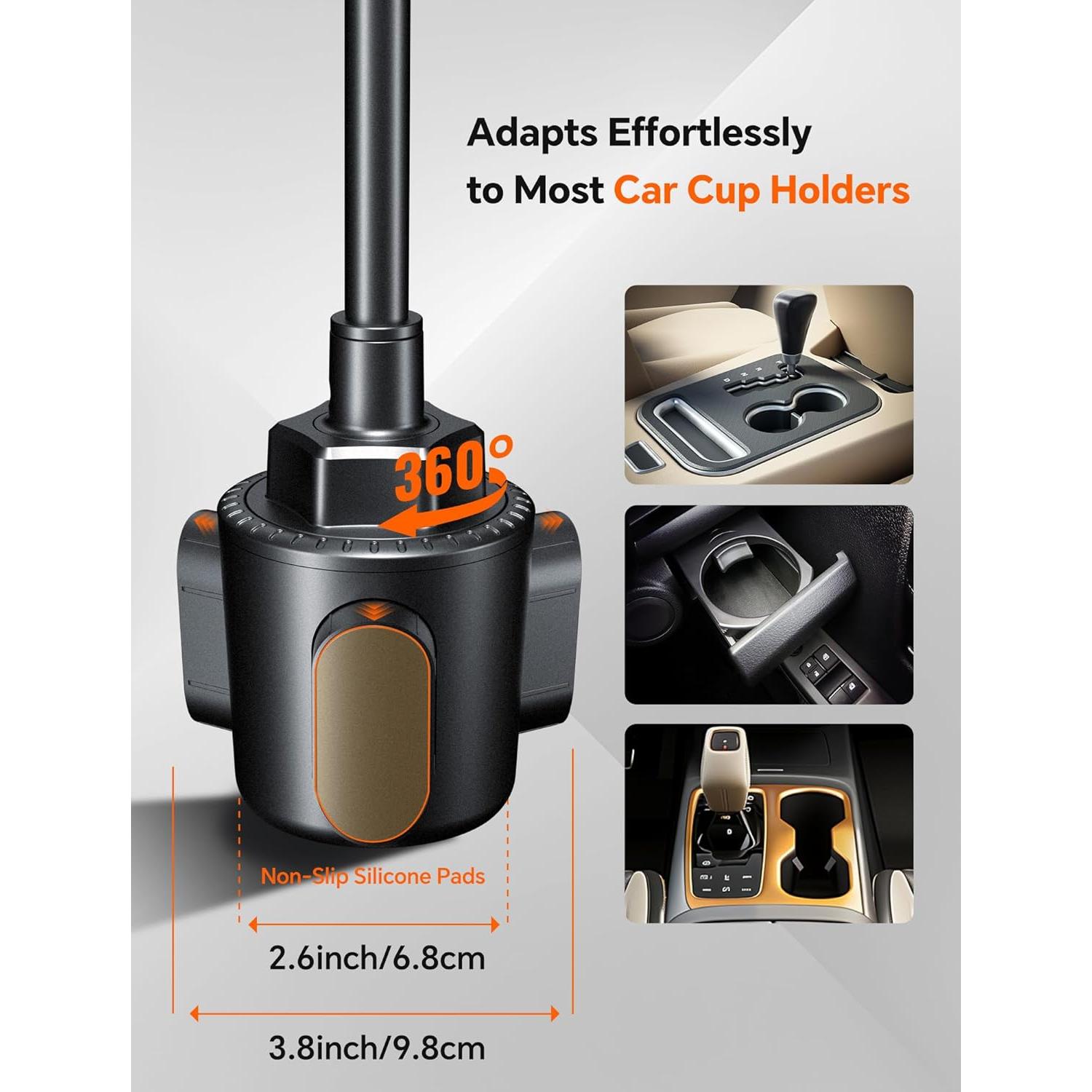 Stable Cup Phone Holder for Your Car, Universal Car Cup Cell Phone Holder for Car Mount Adjustable Gooseneck Cup Holder Cradle 360° Rotation for iPhone, Samsung, Google, All Smartphone Car Accessories