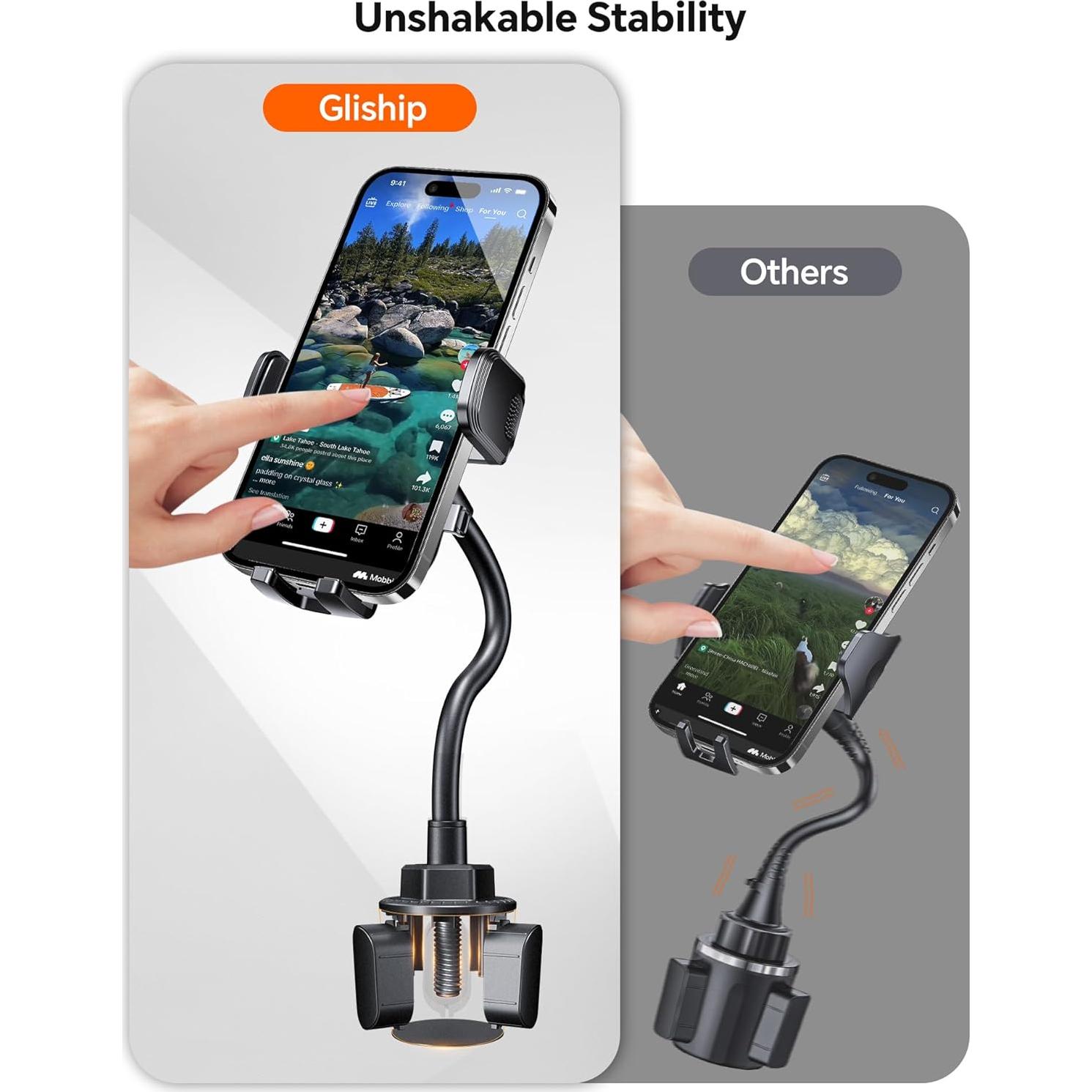 Stable Cup Phone Holder for Your Car, Universal Car Cup Cell Phone Holder for Car Mount Adjustable Gooseneck Cup Holder Cradle 360° Rotation for iPhone, Samsung, Google, All Smartphone Car Accessories