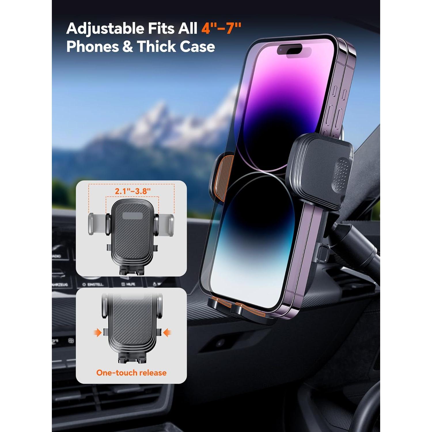 Stable Cup Phone Holder for Your Car, Universal Car Cup Cell Phone Holder for Car Mount Adjustable Gooseneck Cup Holder Cradle 360° Rotation for iPhone, Samsung, Google, All Smartphone Car Accessories