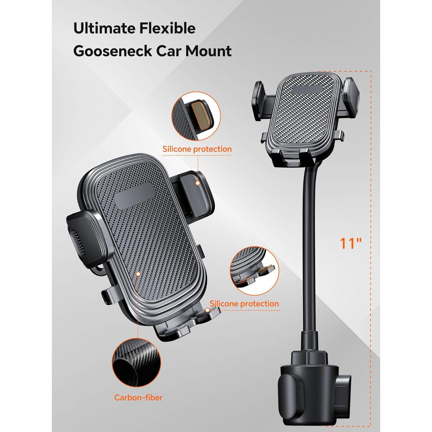 Stable Cup Phone Holder for Your Car, Universal Car Cup Cell Phone Holder for Car Mount Adjustable Gooseneck Cup Holder Cradle 360° Rotation for iPhone, Samsung, Google, All Smartphone Car Accessories