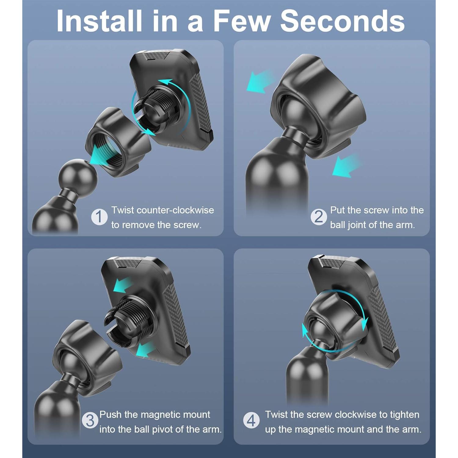 OQTIQ Magnetic Phone Cup Holder for Car - Adjustable Height & Multi-Angle - One-Hand Operation - Compatible with Samsung, Google, & More - Black, Not for MagSafe