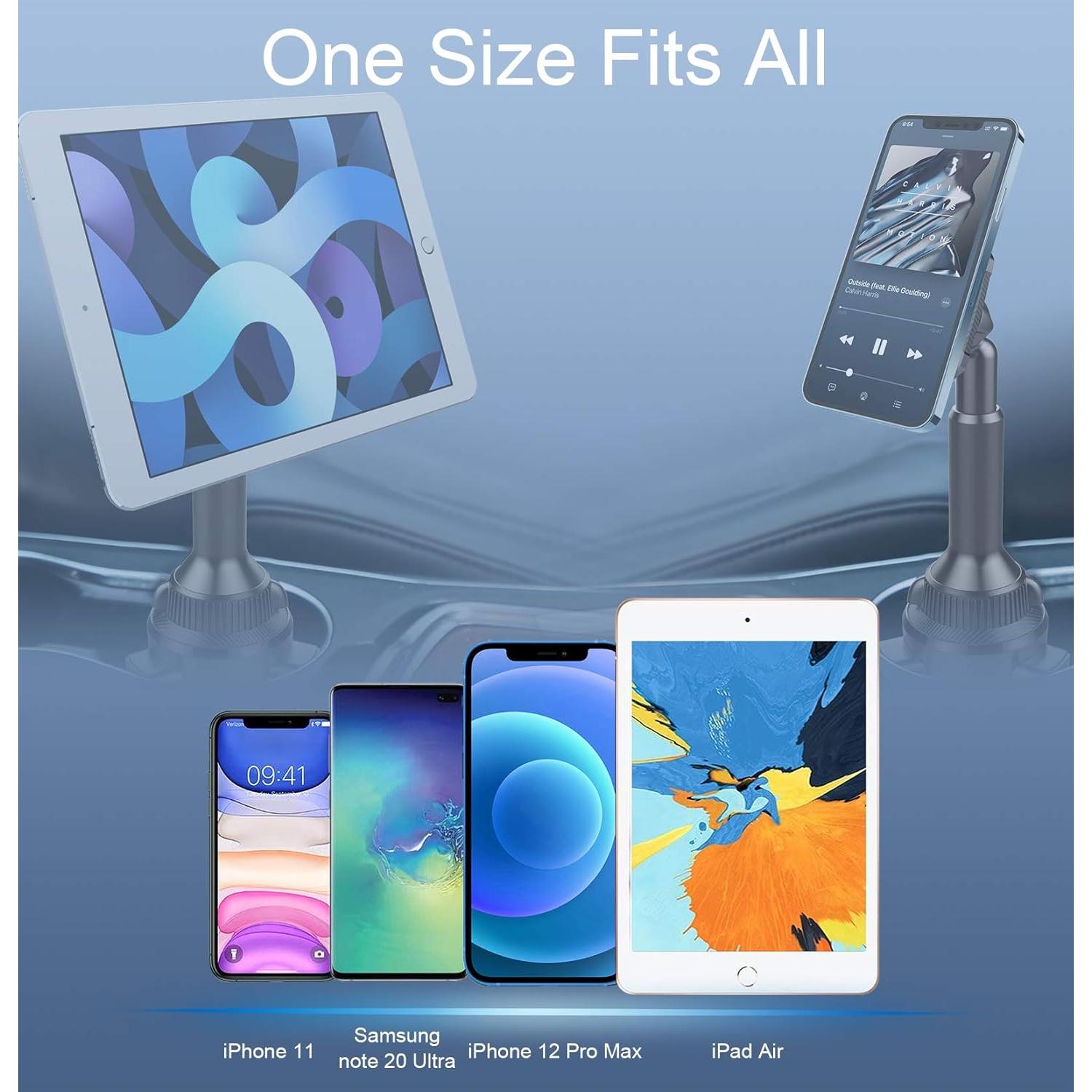 OQTIQ Magnetic Phone Cup Holder for Car - Adjustable Height & Multi-Angle - One-Hand Operation - Compatible with Samsung, Google, & More - Black, Not for MagSafe