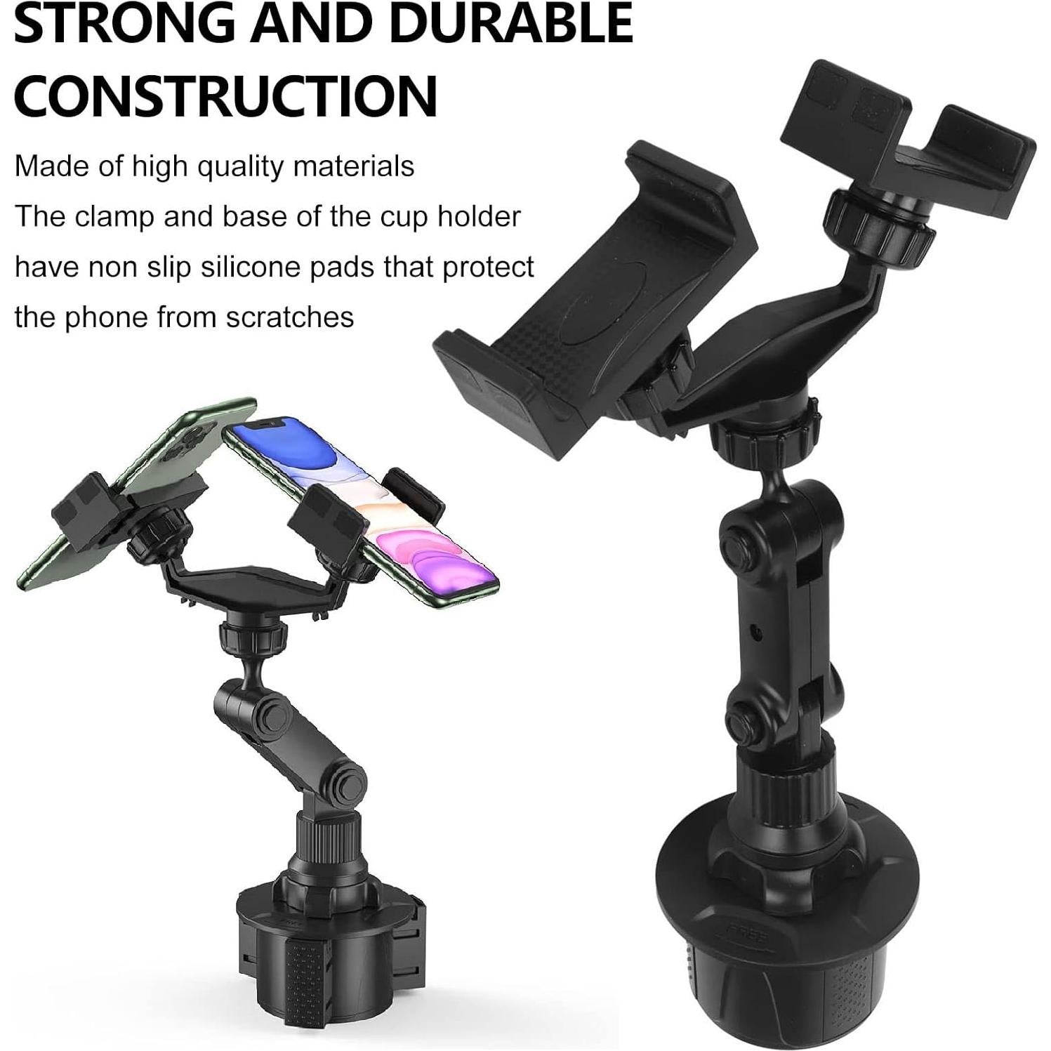 Diyeeni Dual Cup Phone Holder for Car, Universal Car Cup Phone Mount, with 360° Adjustable Holder, Cell Phone Automobile for 7 8 11 12 13 for Pro for XS for