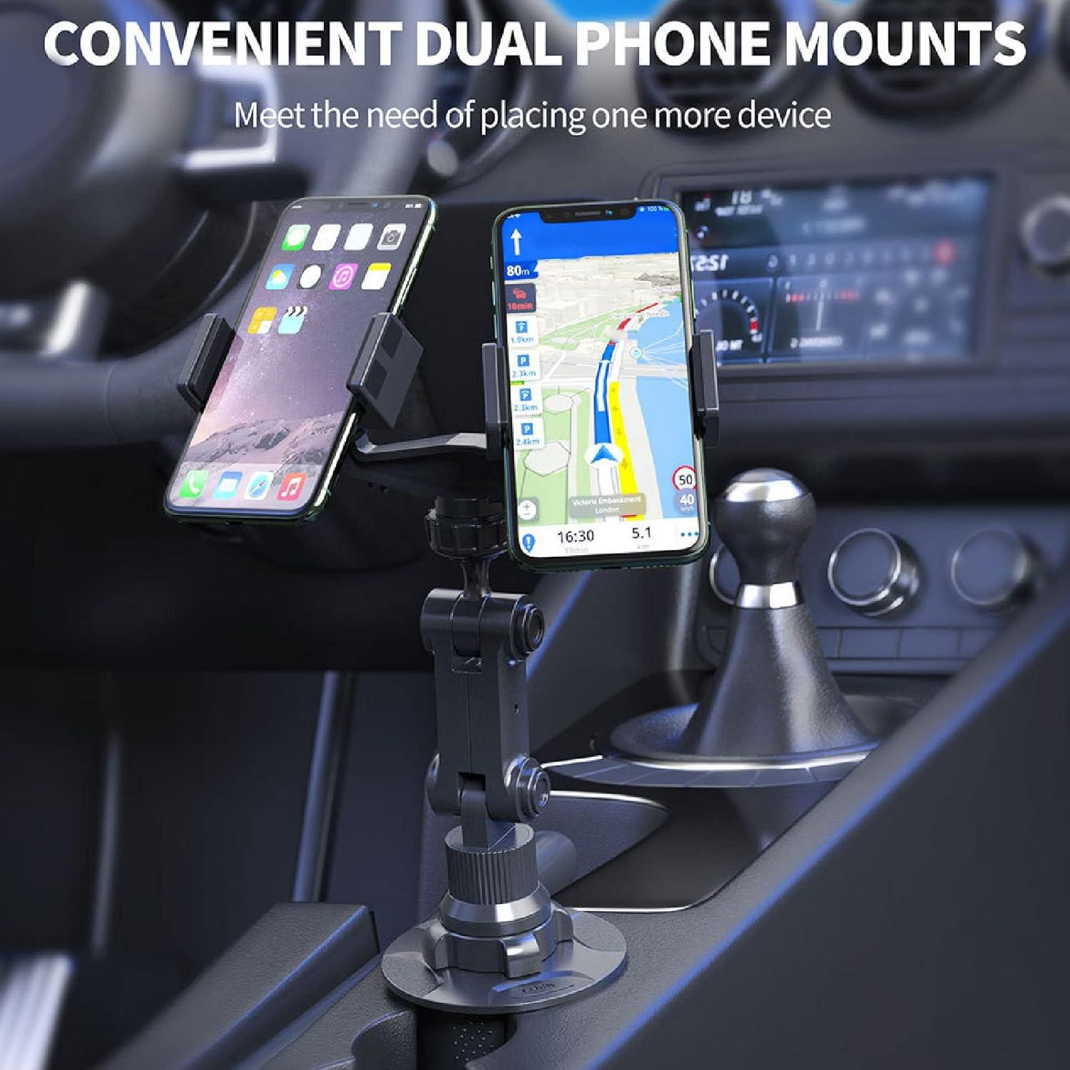 Diyeeni Dual Cup Phone Holder for Car, Universal Car Cup Phone Mount, with 360° Adjustable Holder, Cell Phone Automobile for 7 8 11 12 13 for Pro for XS for