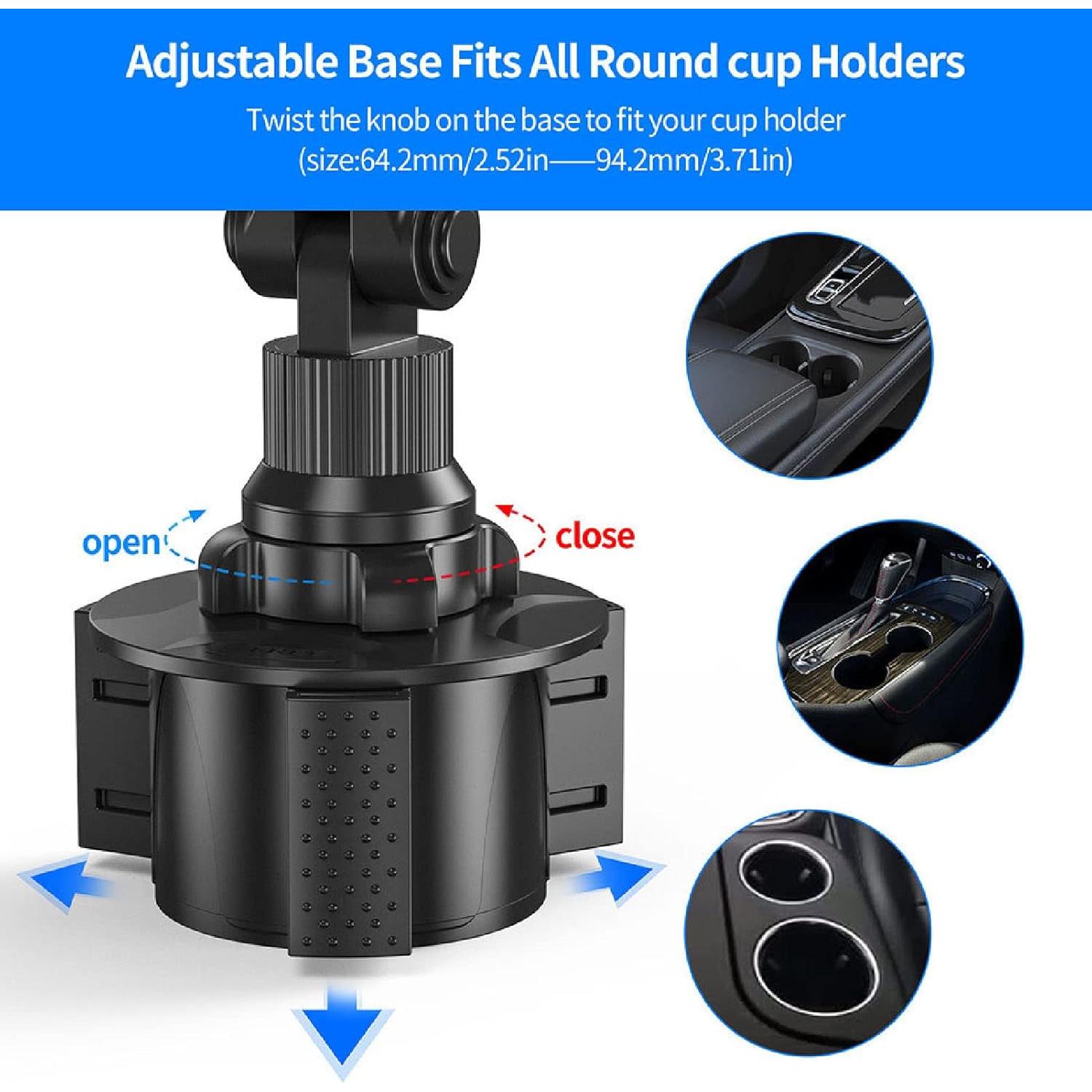 Diyeeni Dual Cup Phone Holder for Car, Universal Car Cup Phone Mount, with 360° Adjustable Holder, Cell Phone Automobile for 7 8 11 12 13 for Pro for XS for