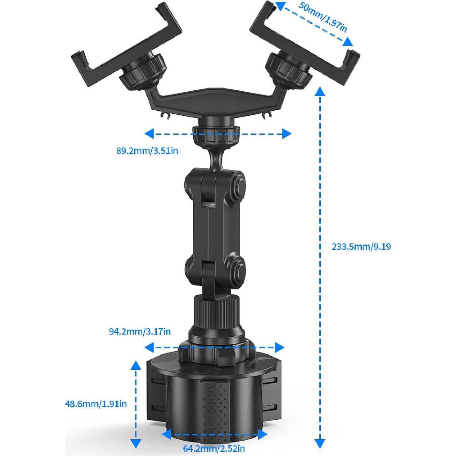 Diyeeni Dual Cup Phone Holder for Car, Universal Car Cup Phone Mount, with 360° Adjustable Holder, Cell Phone Automobile for 7 8 11 12 13 for Pro for XS for