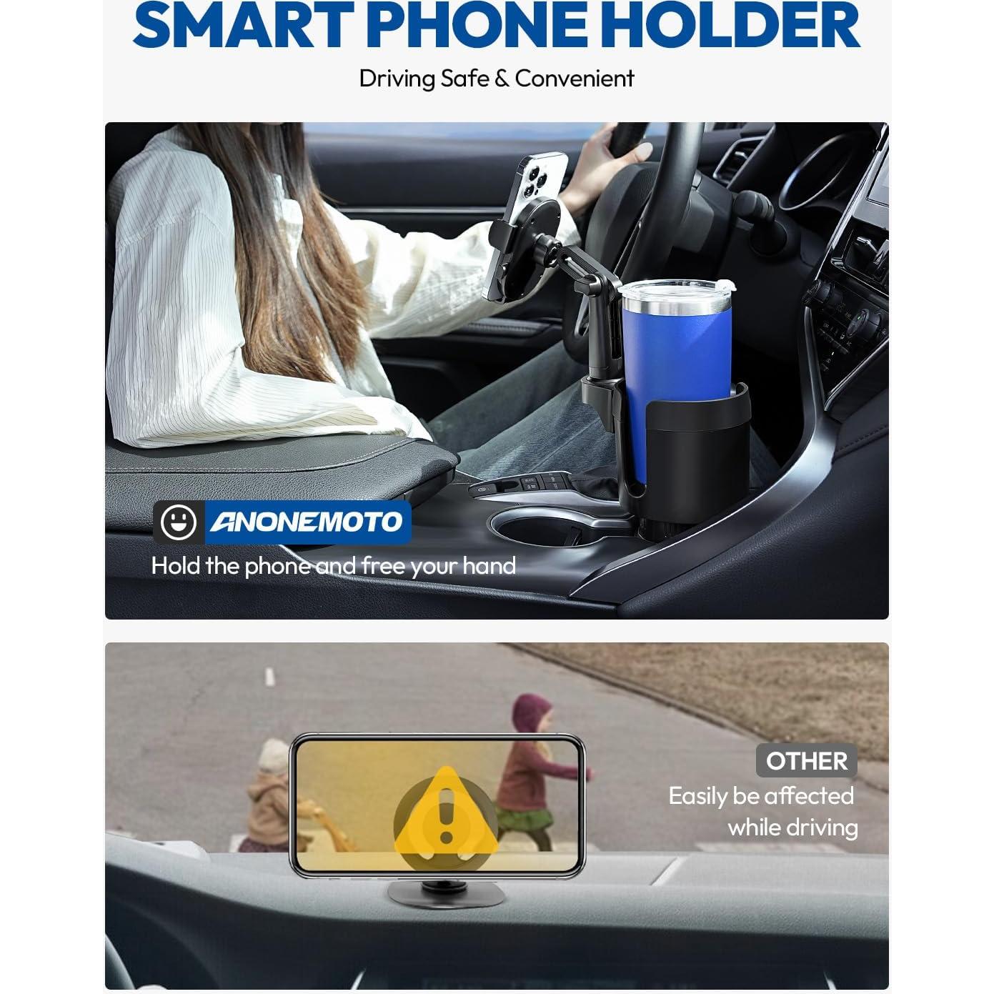 Soporte para teléfono móvil ANONEMOTO 2 en 1 con portavasos