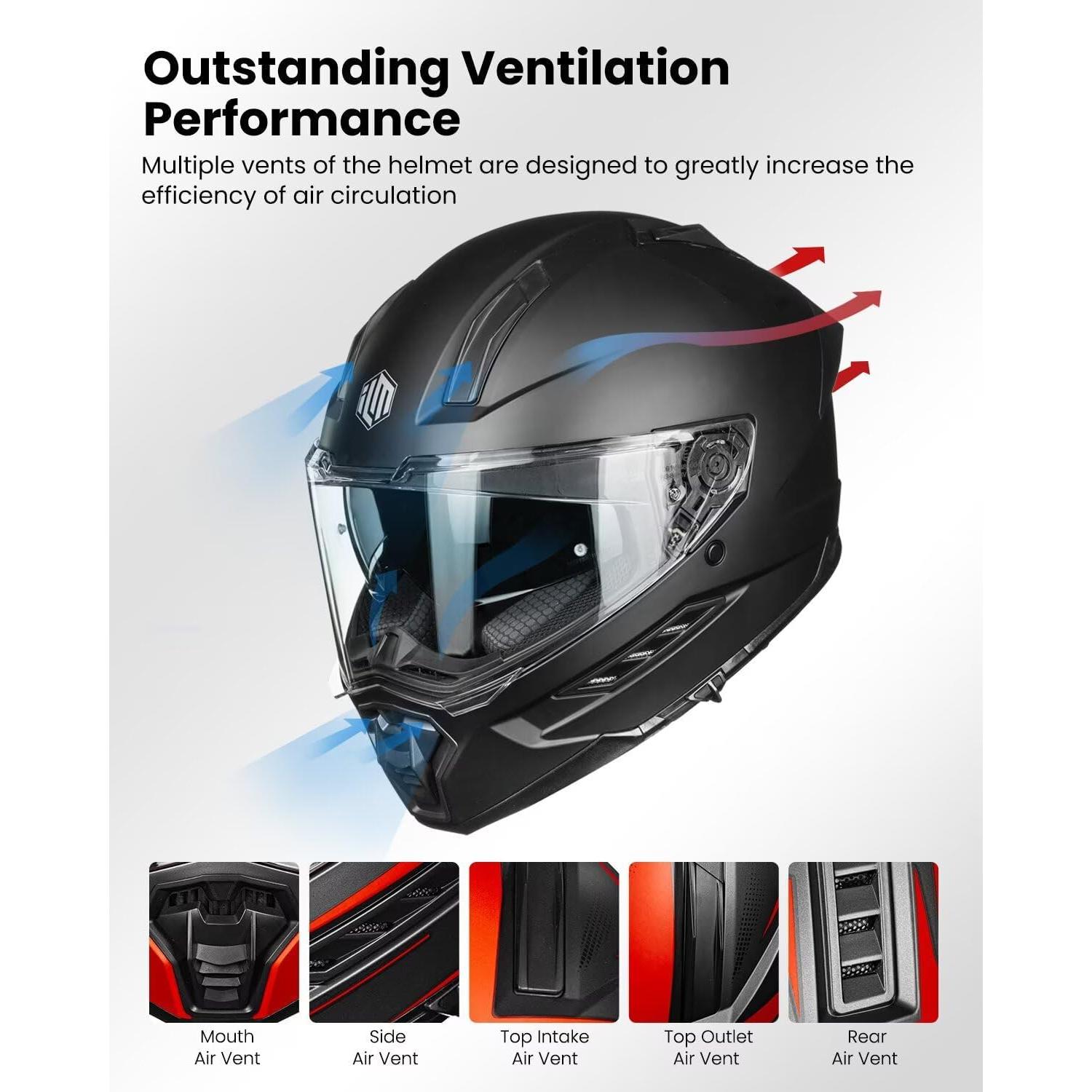 Casco Integral ILM MF568 Doble Visor Negro Mate 2.27kg