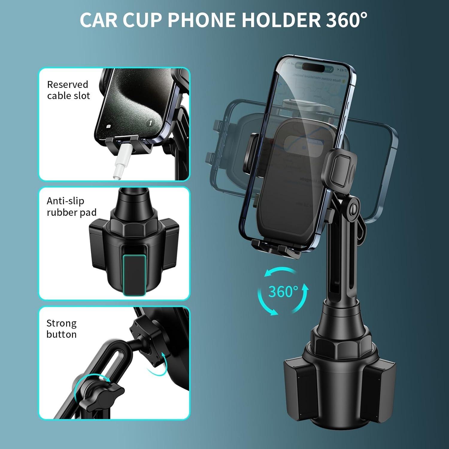 Soporte de Teléfono para Coche Flaviao Ajustable Portavasos 360°