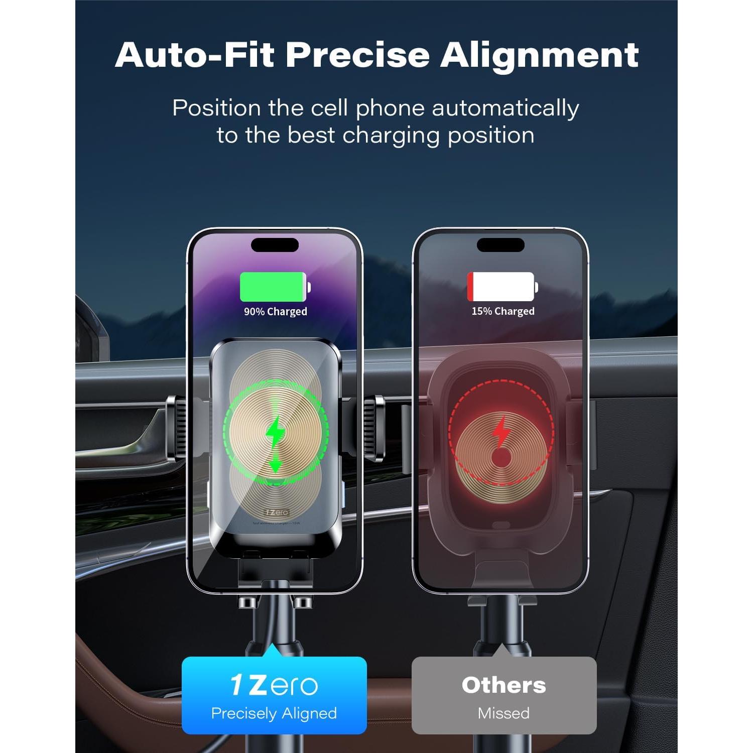 Soporte de teléfono para coche 1Zero con carga inalámbrica 15W
