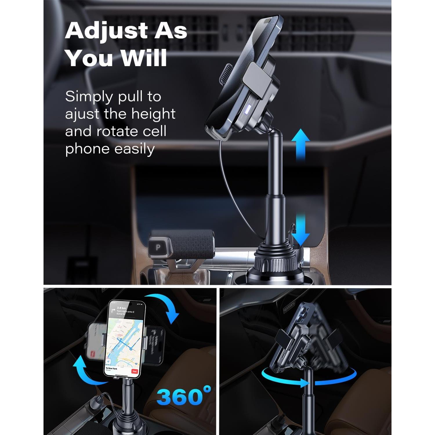 Soporte de teléfono para coche 1Zero con carga inalámbrica 15W