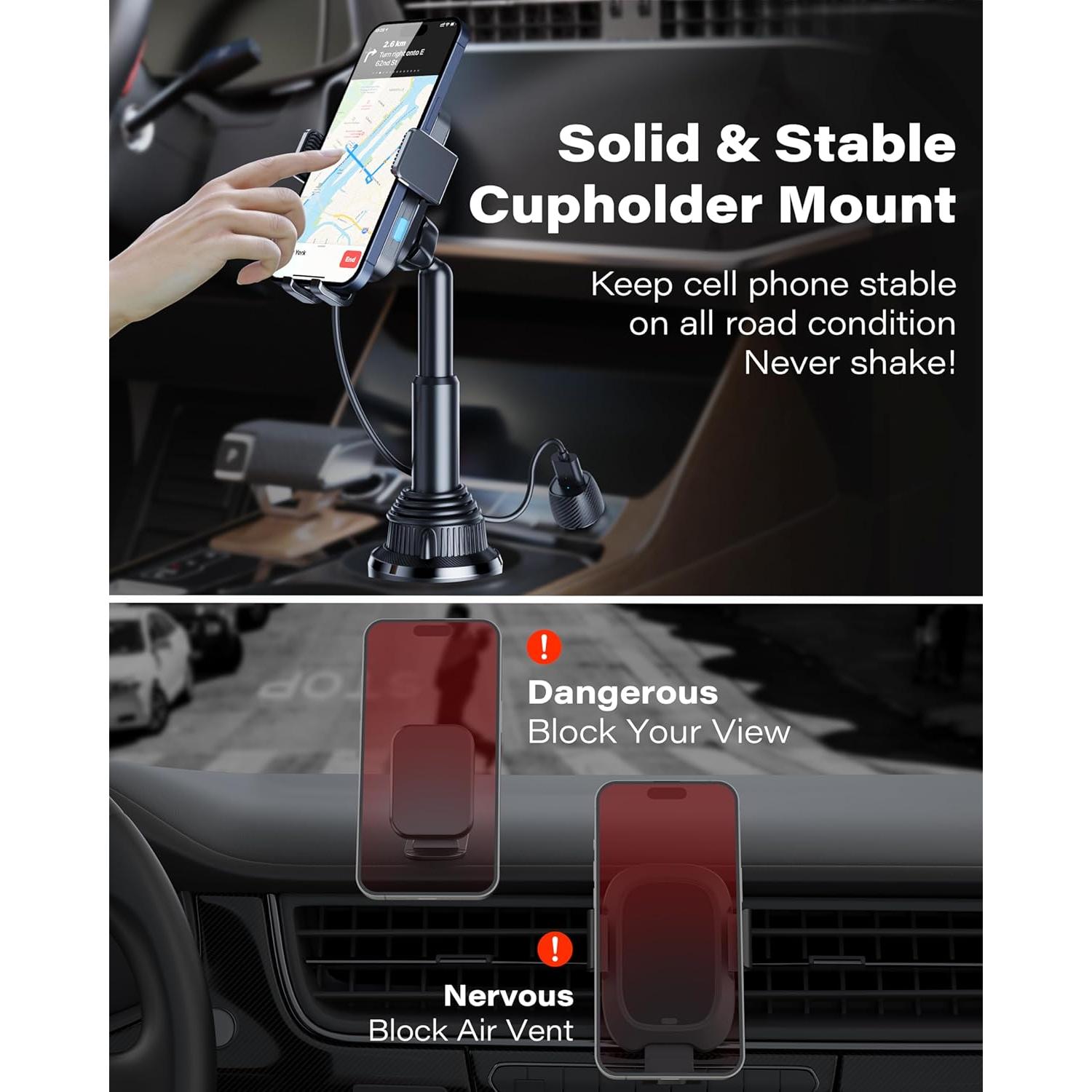 Soporte de teléfono para coche 1Zero con carga inalámbrica 15W