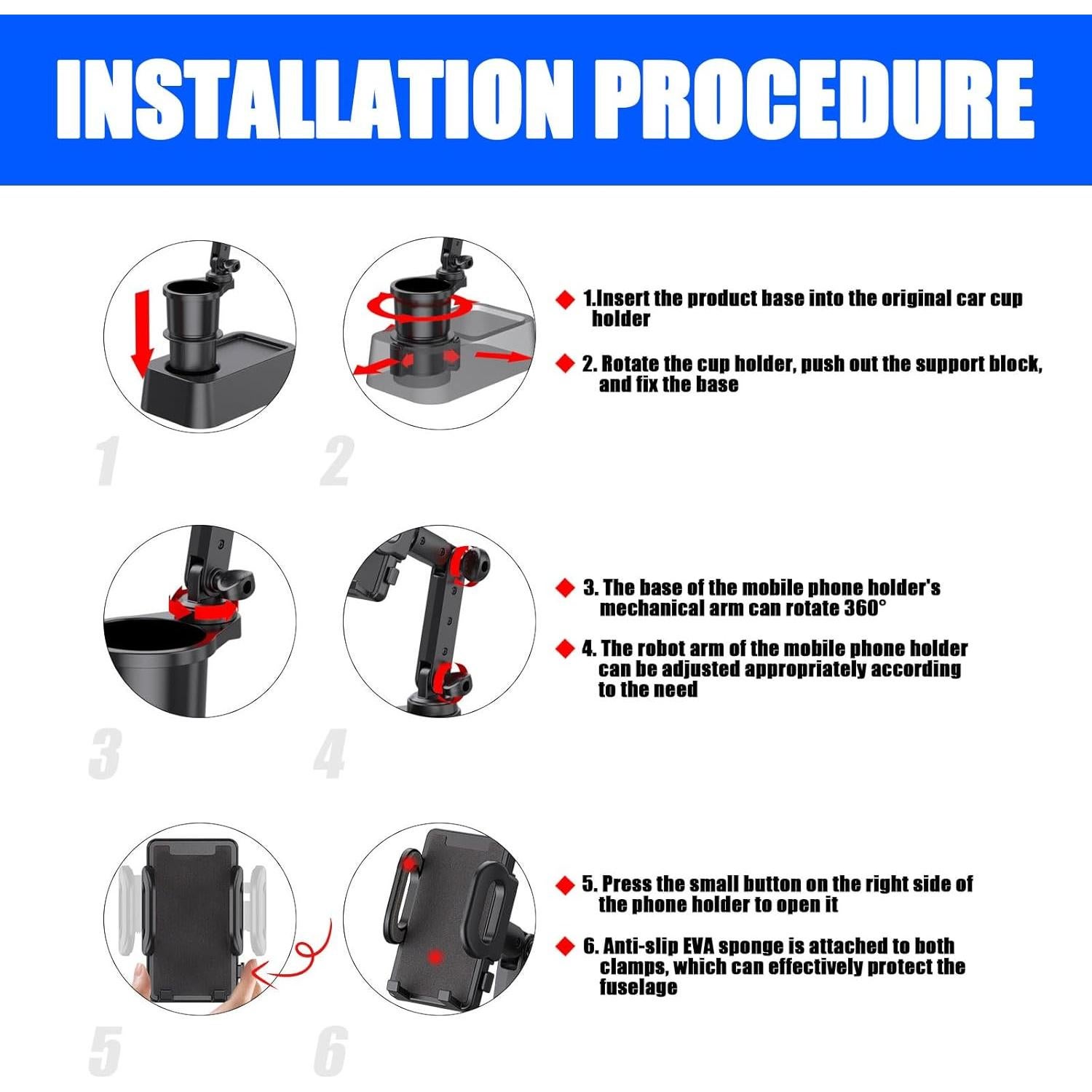 Soporte para Teléfono en Portavasos Sodcay SOBJ606BL-1PS 360°
