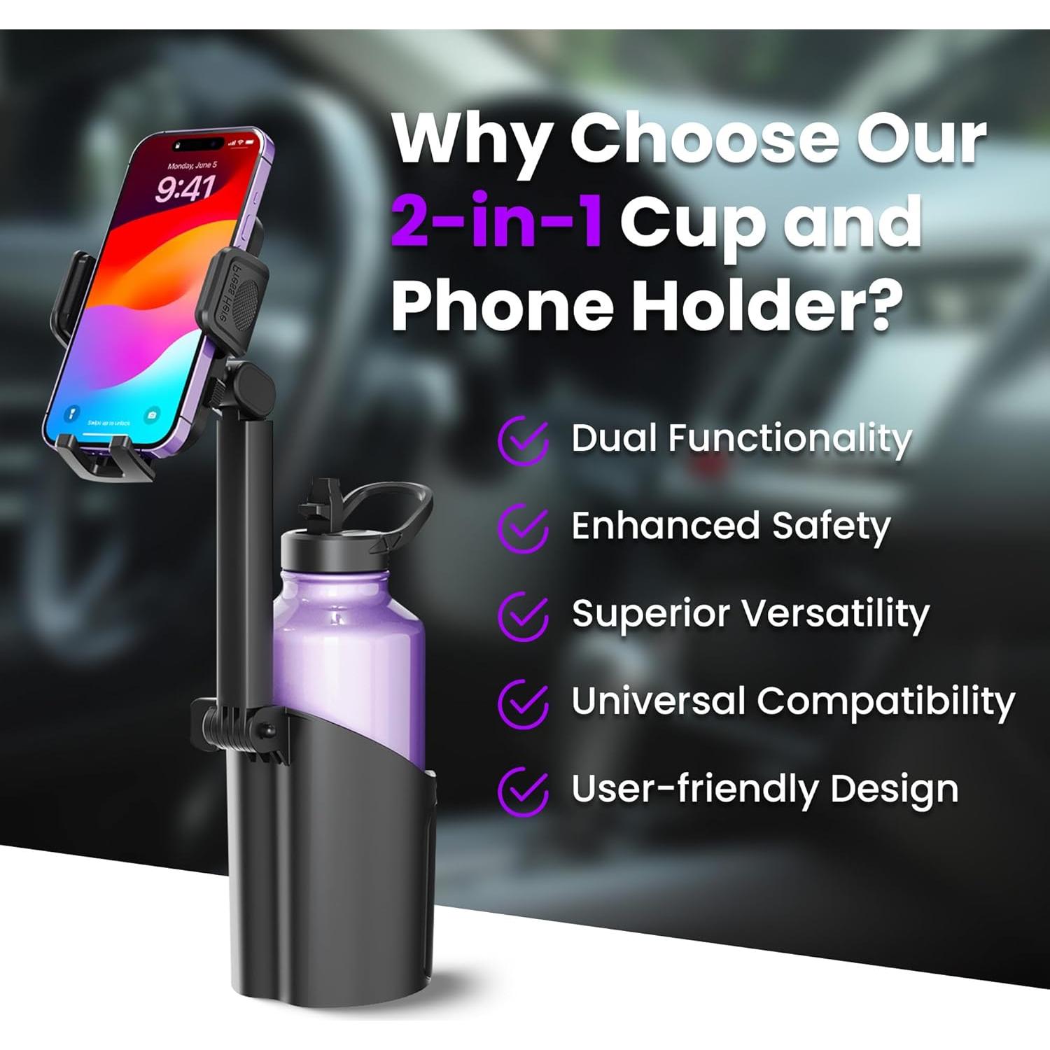 Soporte para Teléfono y Portavasos 2 en 1 Blarie Ajustable